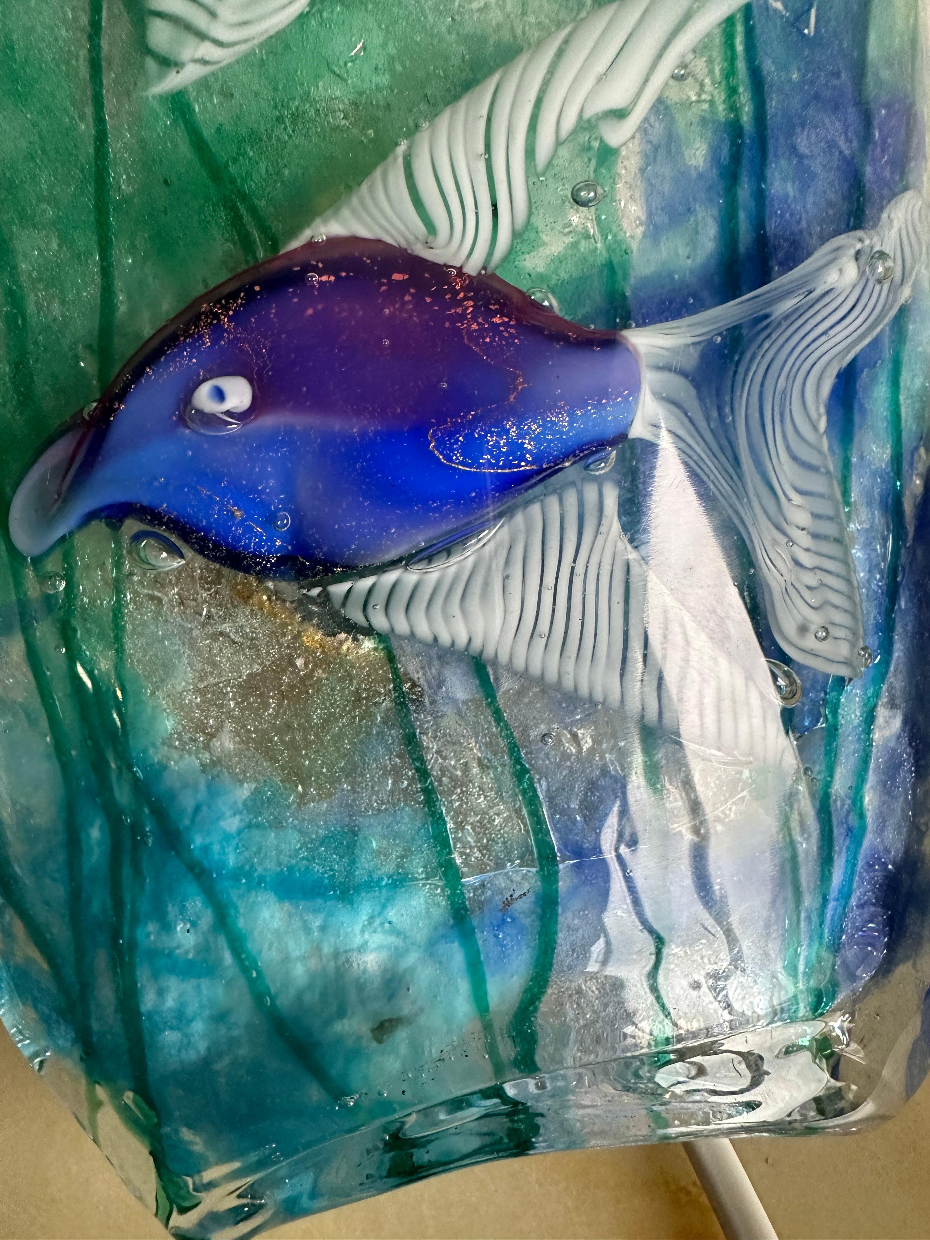 Polished Alfredo Barbini Aquarium w. Two Fish Murano Glass Wall Sconce for Cenedese, 1960