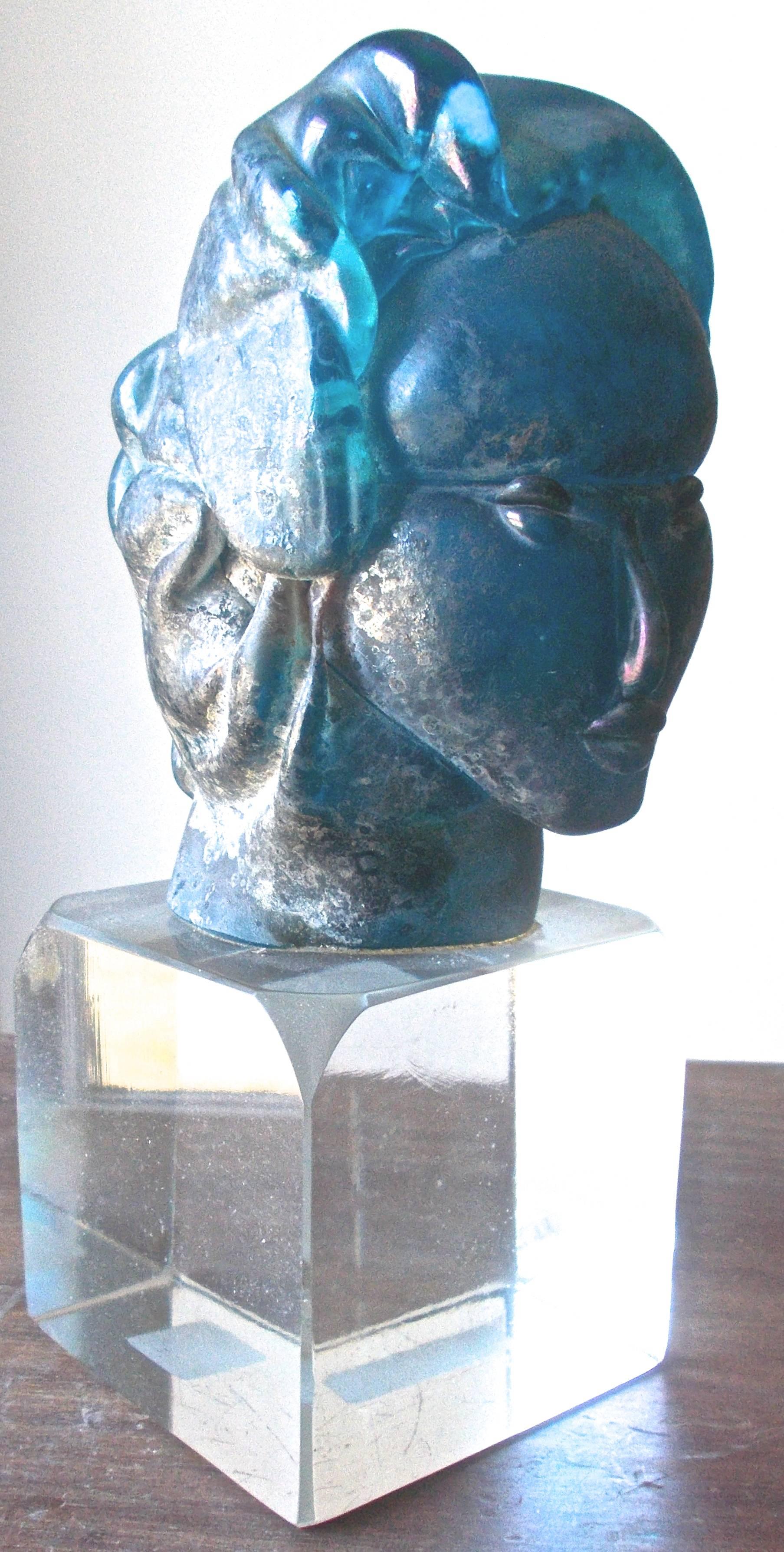 20th Century Alfredo Barbini 'Attributed' Iridized Blue Glass Sculpture For Sale