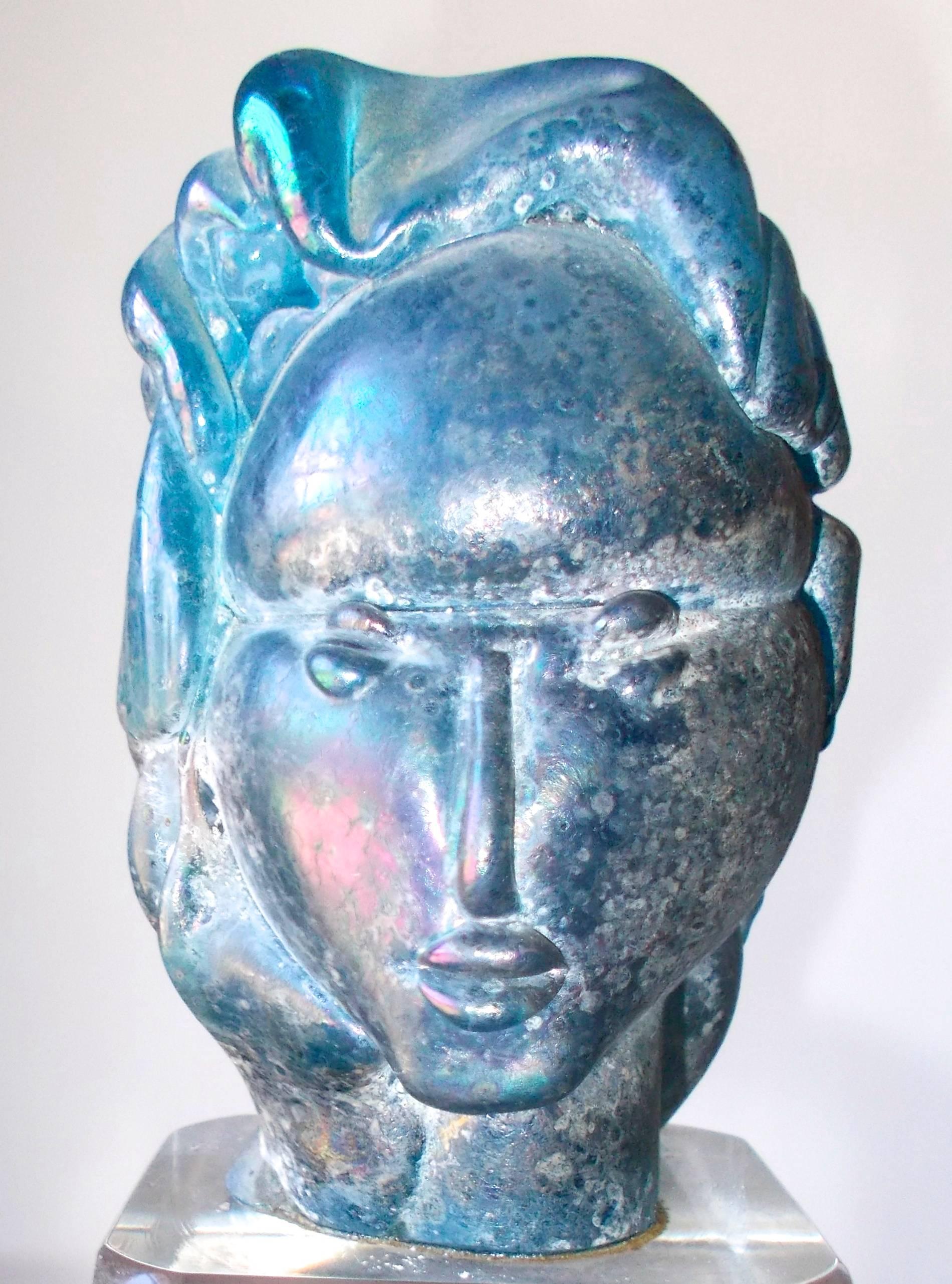 Alfredo Barbini 'Attributed' Iridized Blue Glass Sculpture For Sale 1