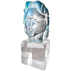 Alfredo Barbini Escultura de vidrio azul iridiscente "Atribuida