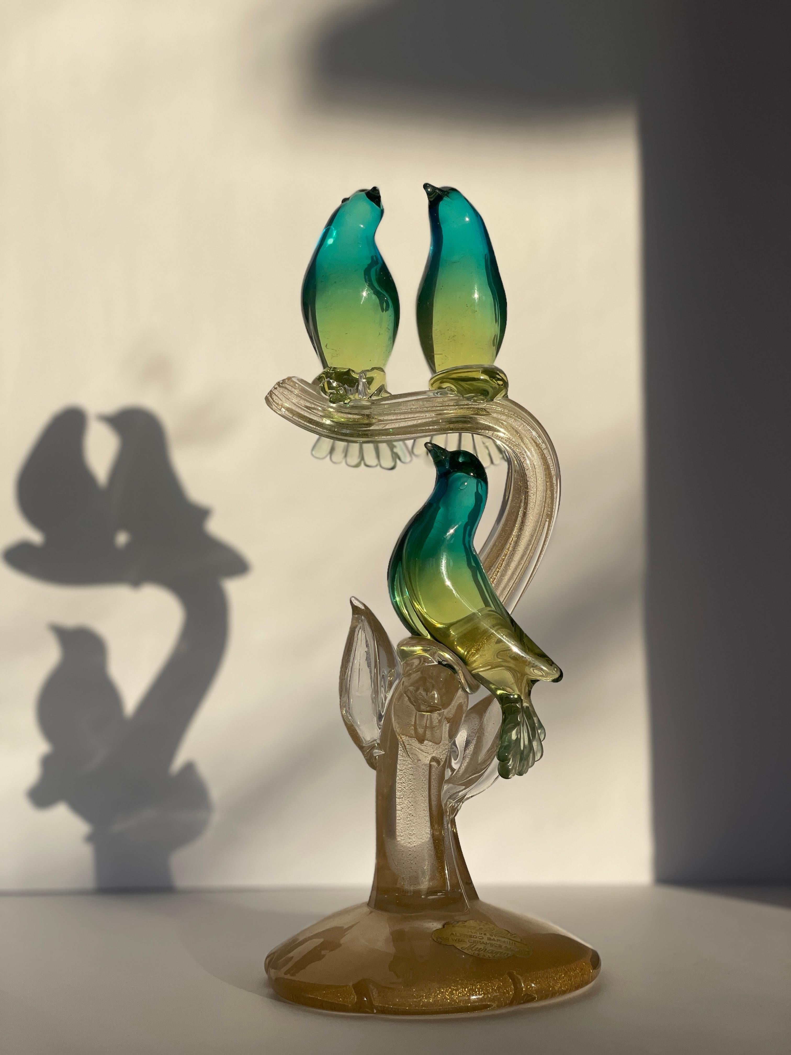 Sculpture Birds of Paradise d'Alfredo Barbini pour Weil Ceramics & Glass Co., Italie en vente 2