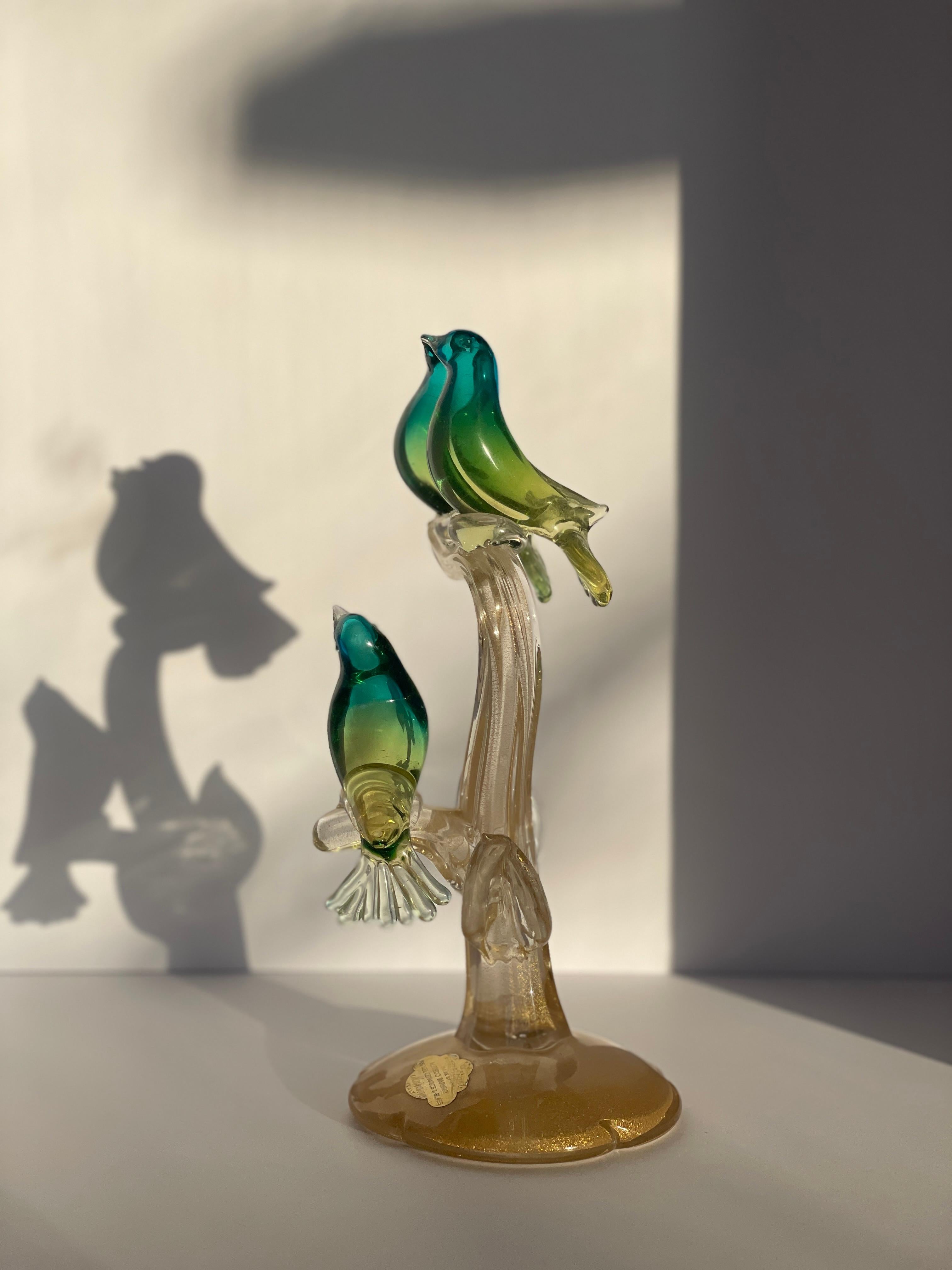 Verre Sculpture Birds of Paradise d'Alfredo Barbini pour Weil Ceramics & Glass Co., Italie en vente