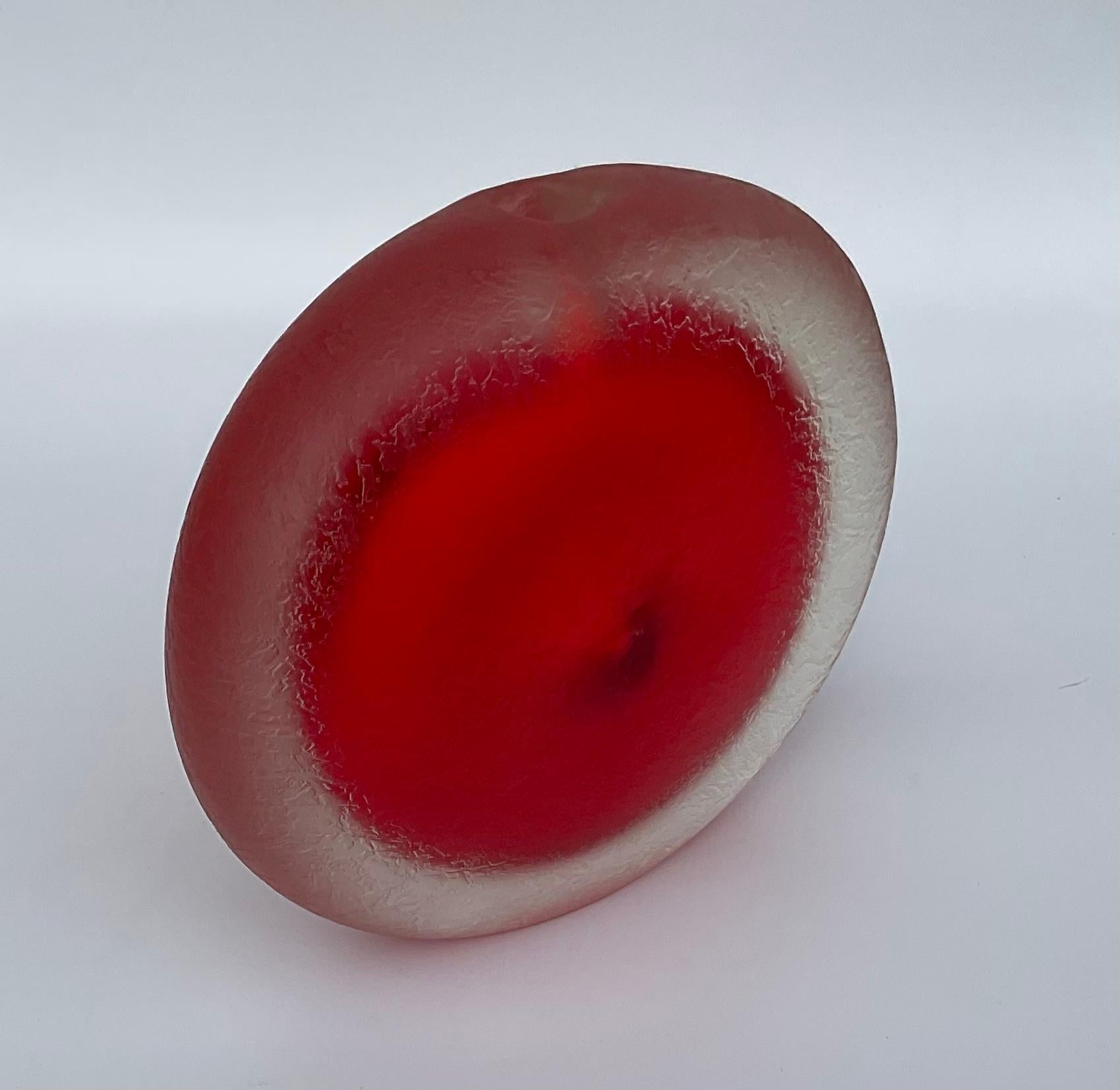 Italian Alfredo Barbini Brilliant Red Murano Art Glass Sommerso Corroso Vase