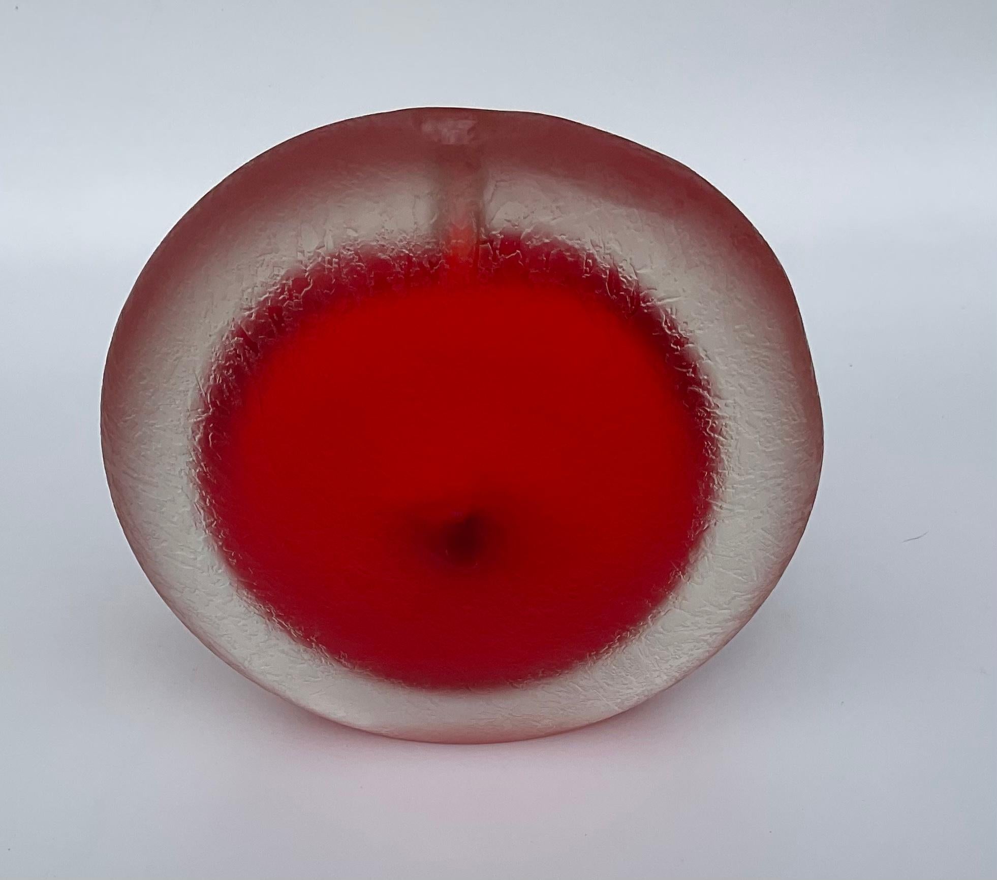 Alfredo Barbini Brilliant Red Murano Art Glass Sommerso Corroso Vase In Good Condition In Ann Arbor, MI