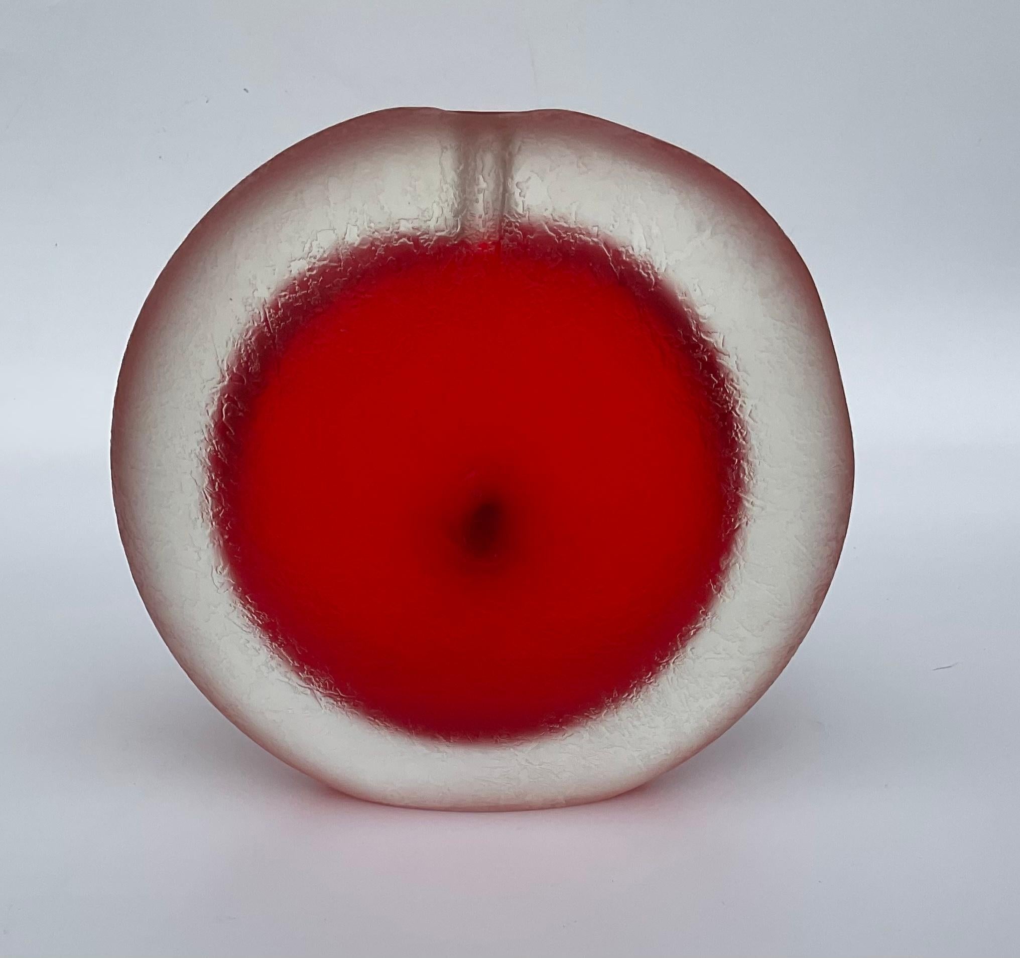 Mid-20th Century Alfredo Barbini Brilliant Red Murano Art Glass Sommerso Corroso Vase