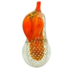 Alfredo Barbini Bullicante Aventurine Murano Glass Pear Scupture