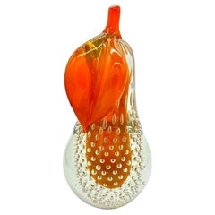Alfredo Barbini Bullicante Aventurine Murano Glass Pear Scupture