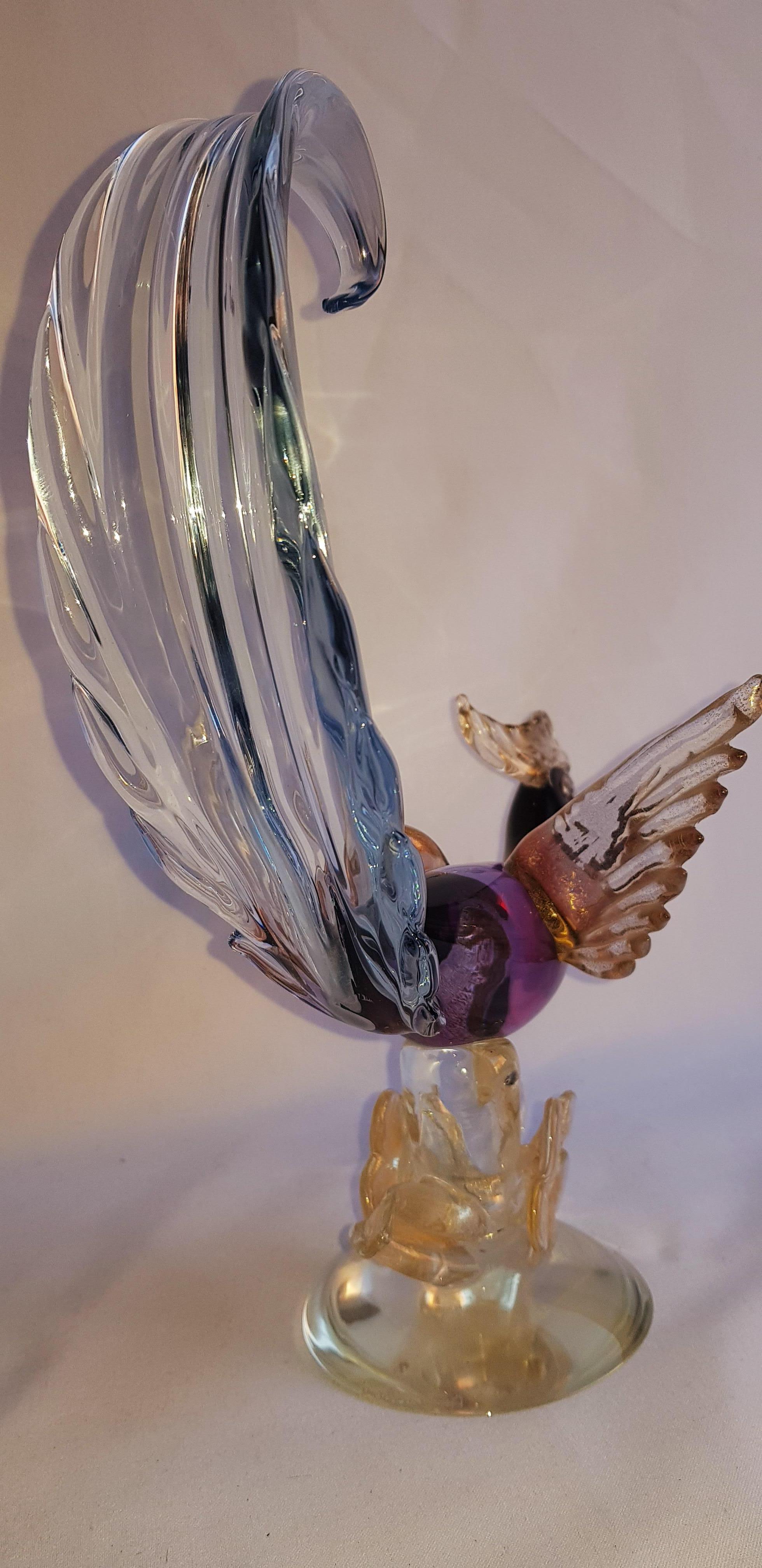 Alfredo Barbini for Cenedese Antique Murano Glass Bird with Gold Leaf For Sale 3