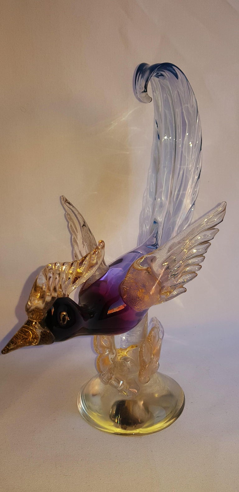 Alfredo Barbini for Cenedese Antique Murano Glass Bird with Gold Leaf For Sale at 1stDibs