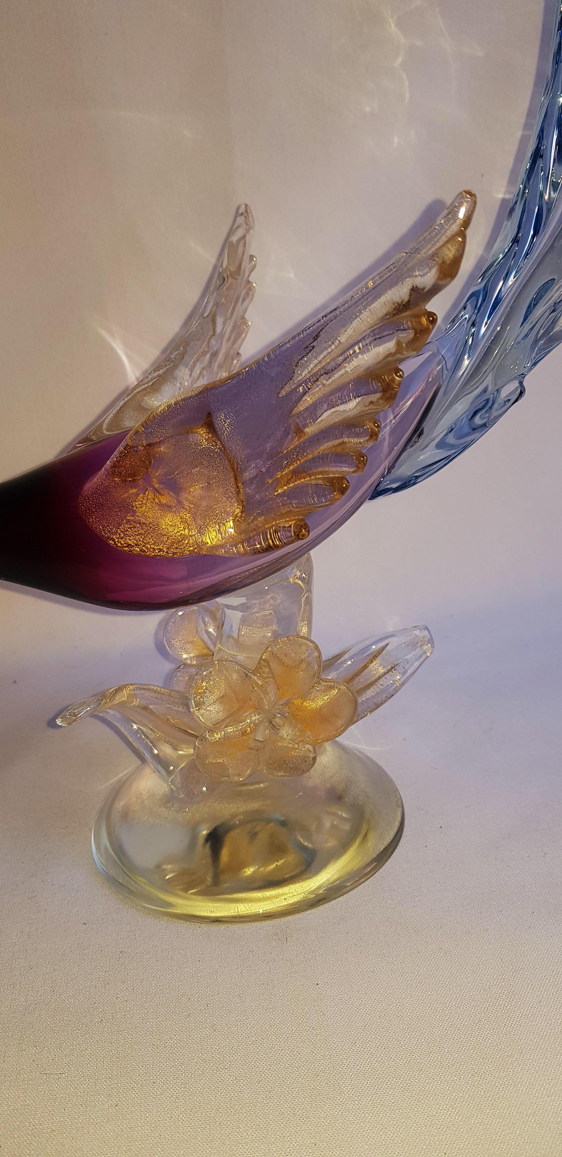 Art Deco Alfredo Barbini for Cenedese Antique Murano Glass Bird with Gold Leaf For Sale