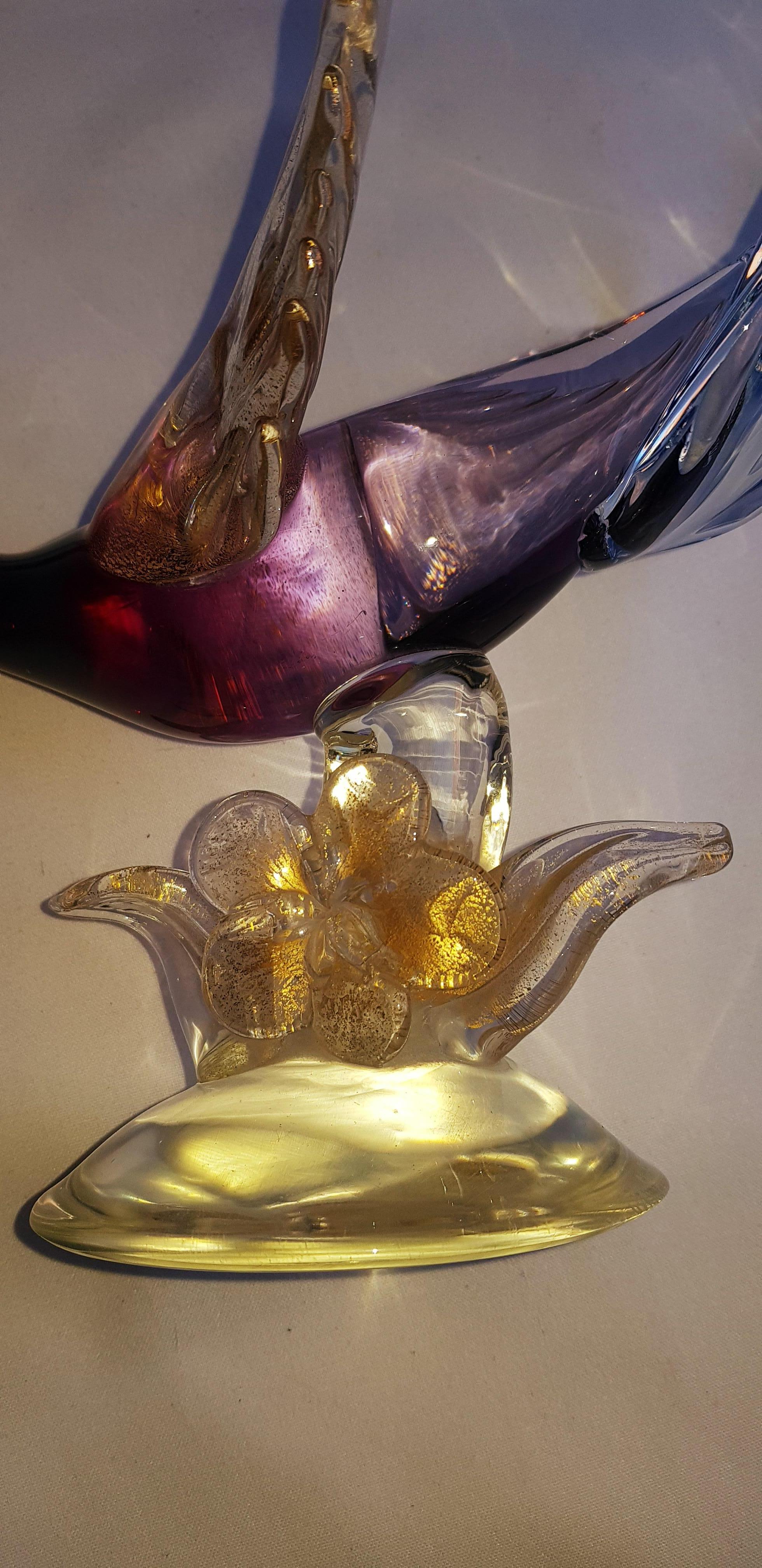 Alfredo Barbini for Cenedese Antique Murano Glass Bird with Gold Leaf For Sale 2