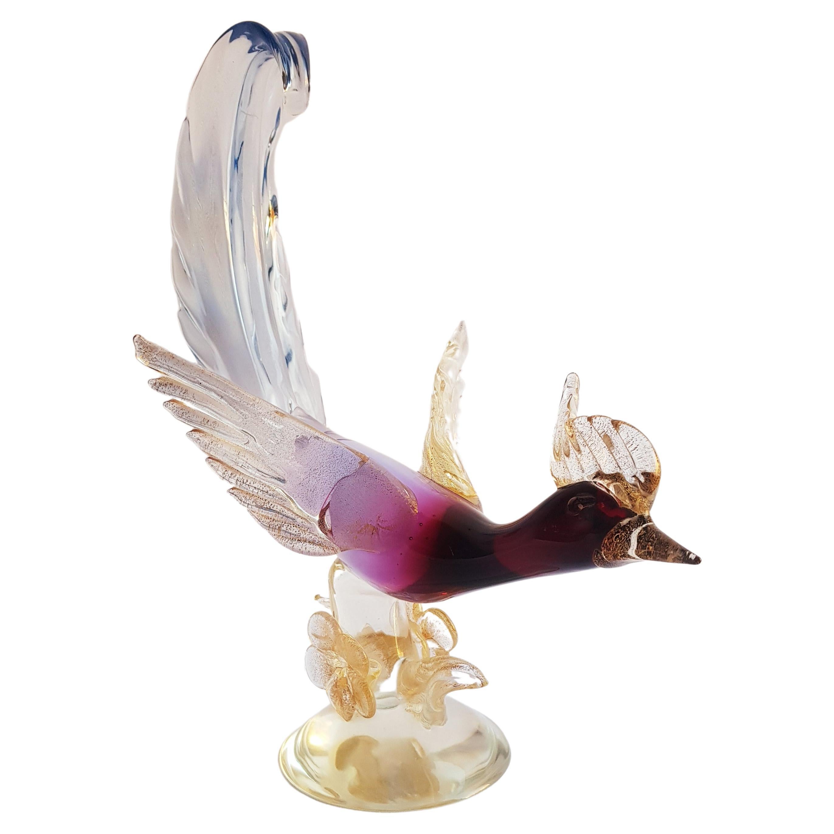 Alfredo Barbini for Cenedese Antique Murano Glass Bird with Gold Leaf For Sale