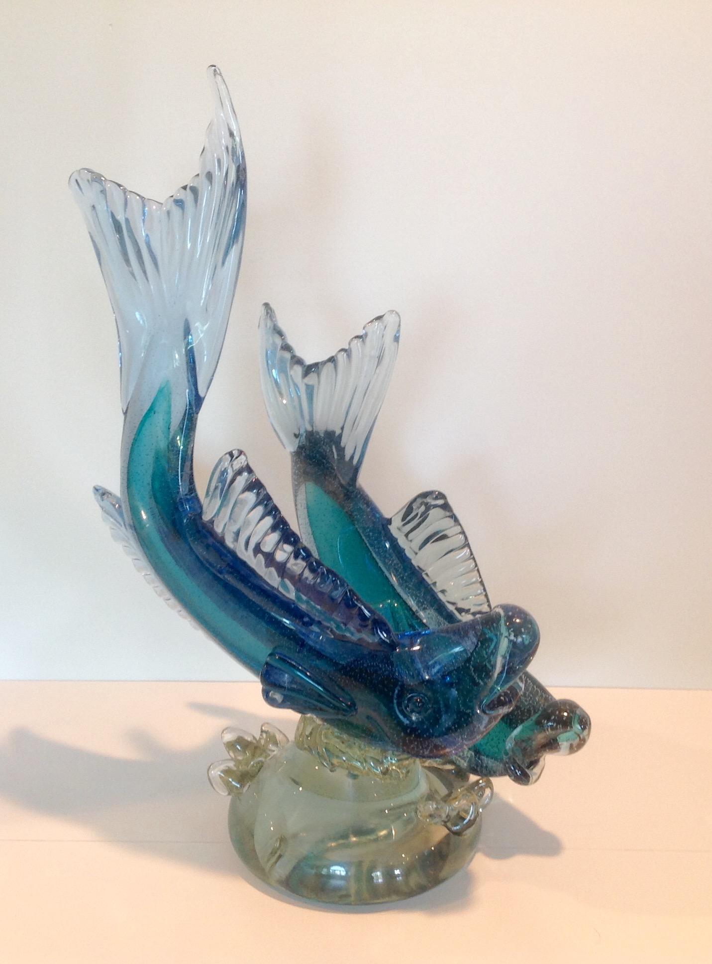 Erstaunliche und komplexe Murano-Fischskulptur von Alfredo Barbini für Cenedese.