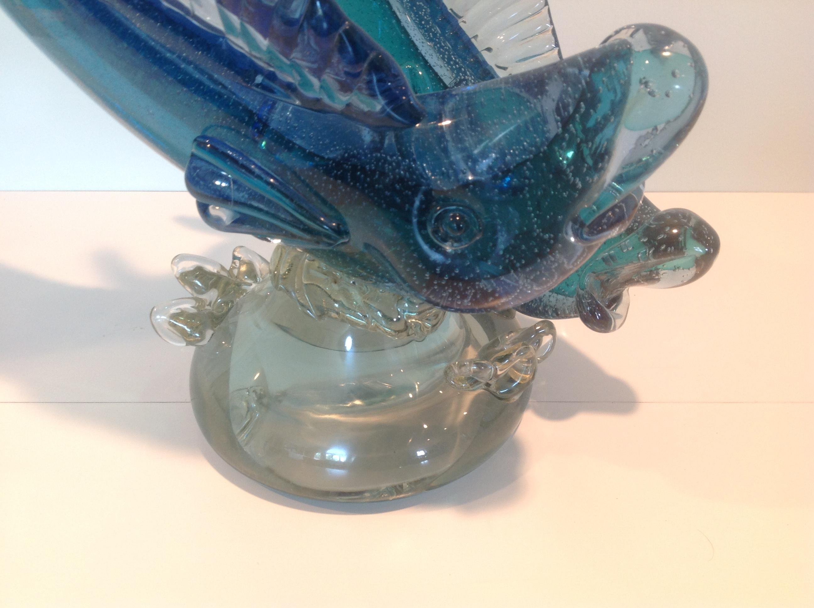 Monumentale Murano-Doppelfisch-Skulptur von Alfredo Barbini für Cenedese (Moderne der Mitte des Jahrhunderts) im Angebot