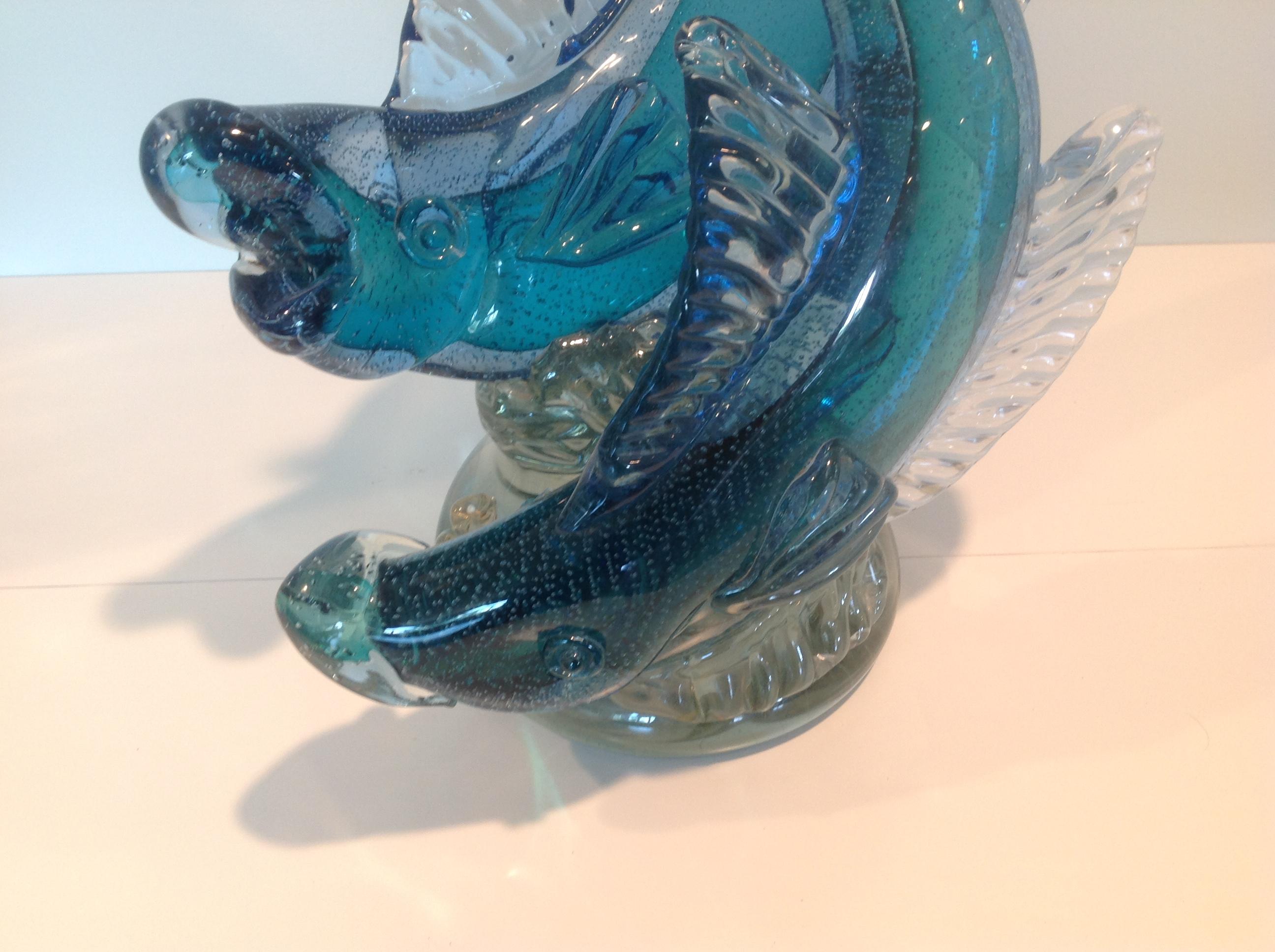 Monumentale Murano-Doppelfisch-Skulptur von Alfredo Barbini für Cenedese im Zustand „Gut“ im Angebot in Keego Harbor, MI
