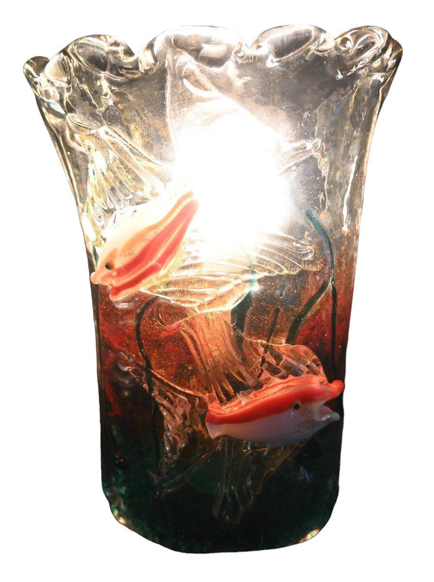 Mid-Century moderno Alfredo Barbini per Cenedese, coppia di applique per pesci d'acquario in vetro di Murano in vendita