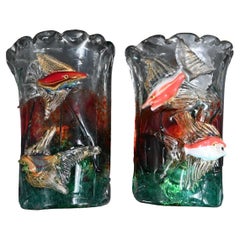 Alfredo Barbini for Cenedese, pair of Murano glass aquarium fish wall lights
