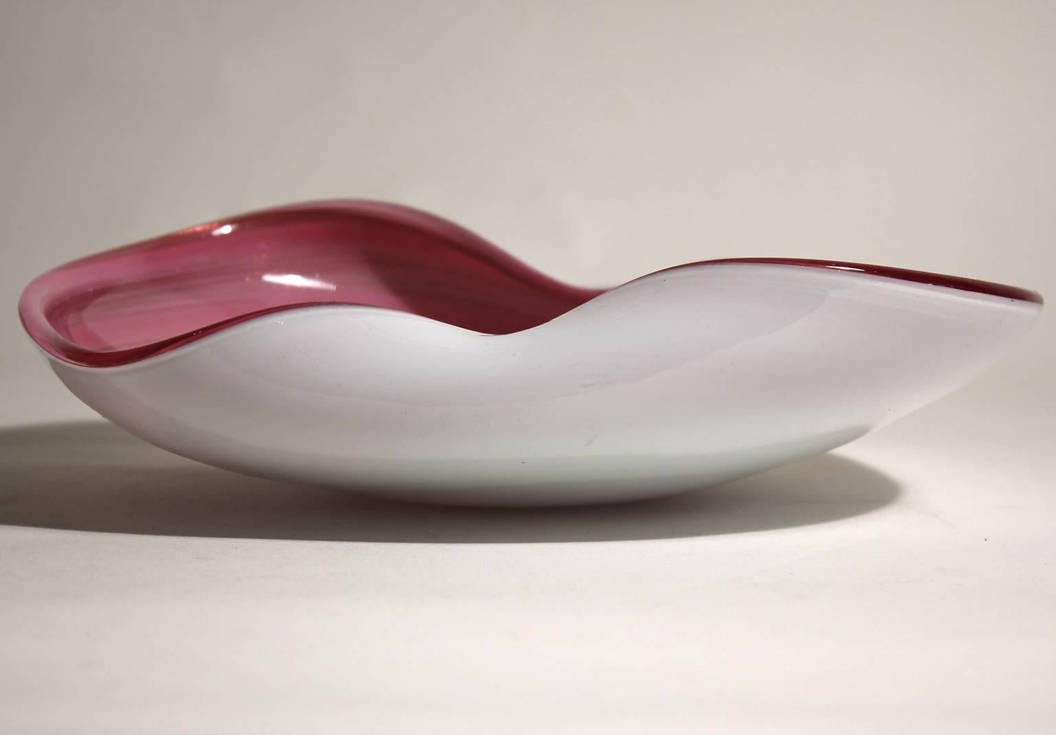 Alfredo Barbini for Murano Art Glass Pink and Gold Swirled Centerpiece Dish Bowl 3
