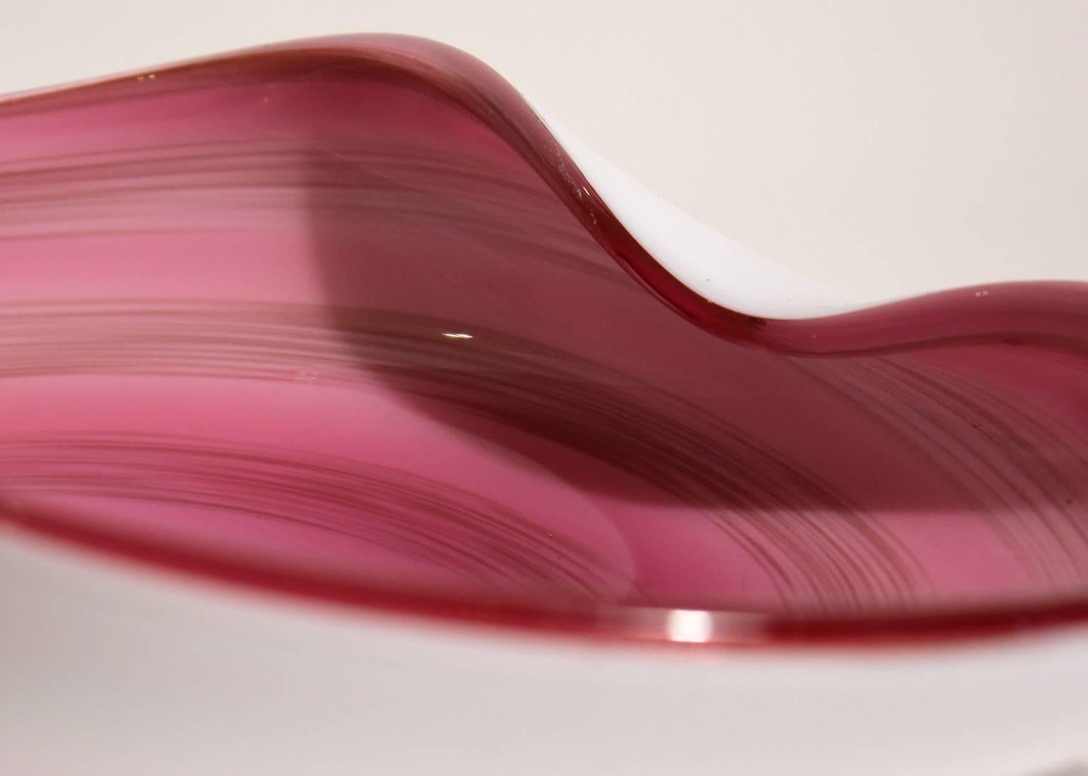 Alfredo Barbini for Murano Art Glass Pink and Gold Swirled Centerpiece Dish Bowl 5