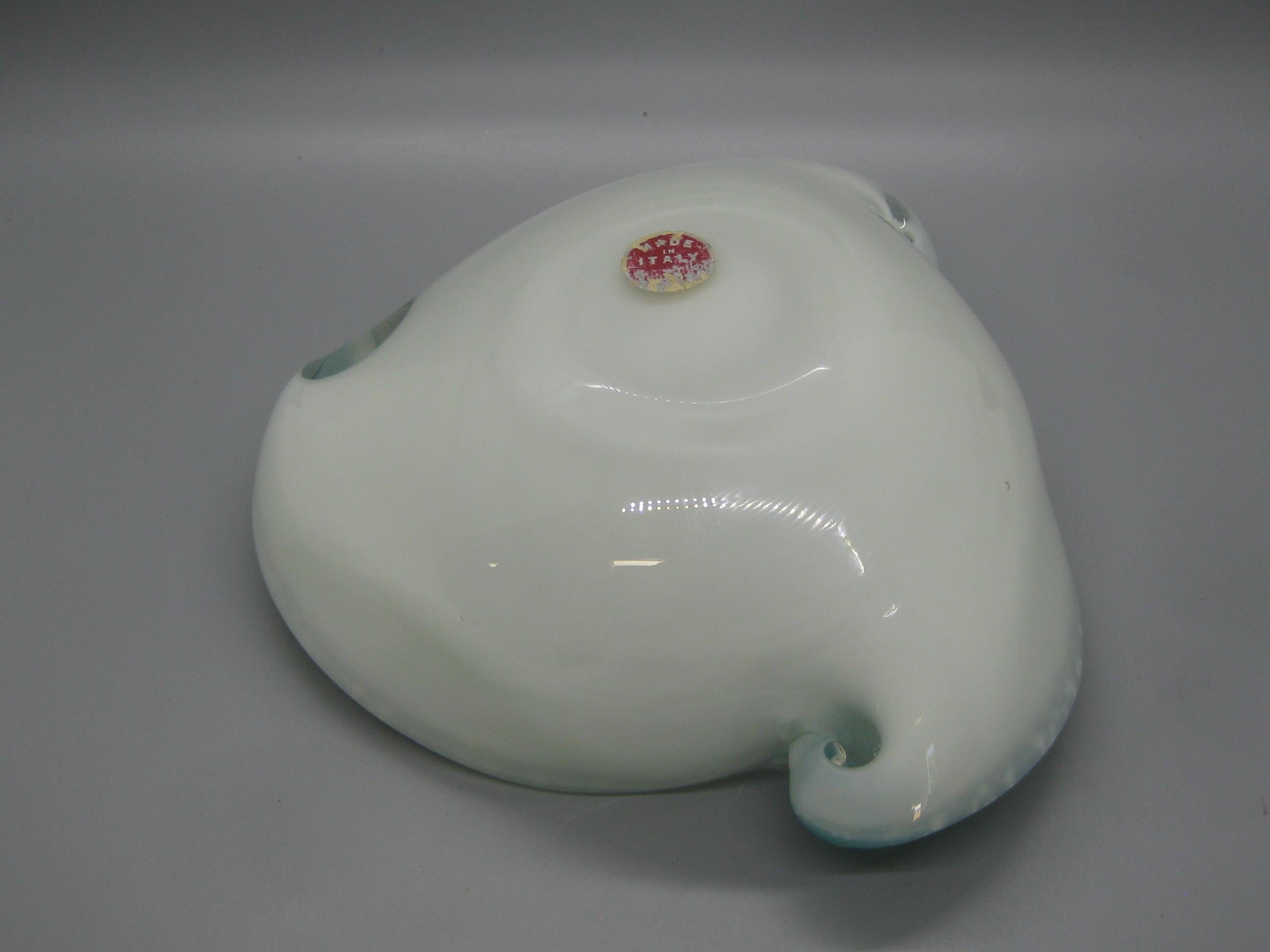 Alfredo Barbini for Murano Art Glass Silver Fleck Blue & White Dish Bowl Italy For Sale 9