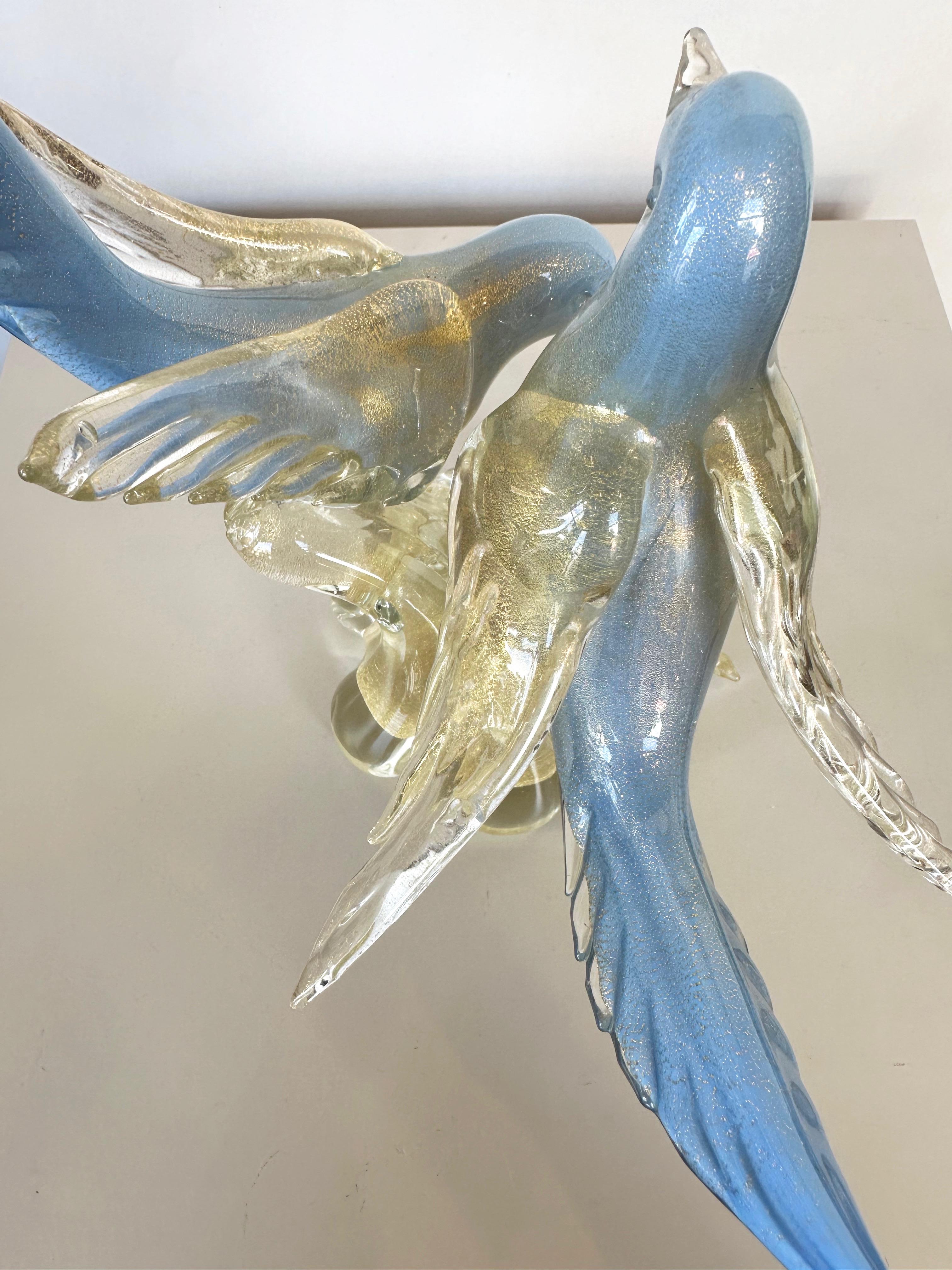 Alfredo Barbini for Salviati Murano Glass Blue Bird Pair with Gold Flecks, 1950s 10