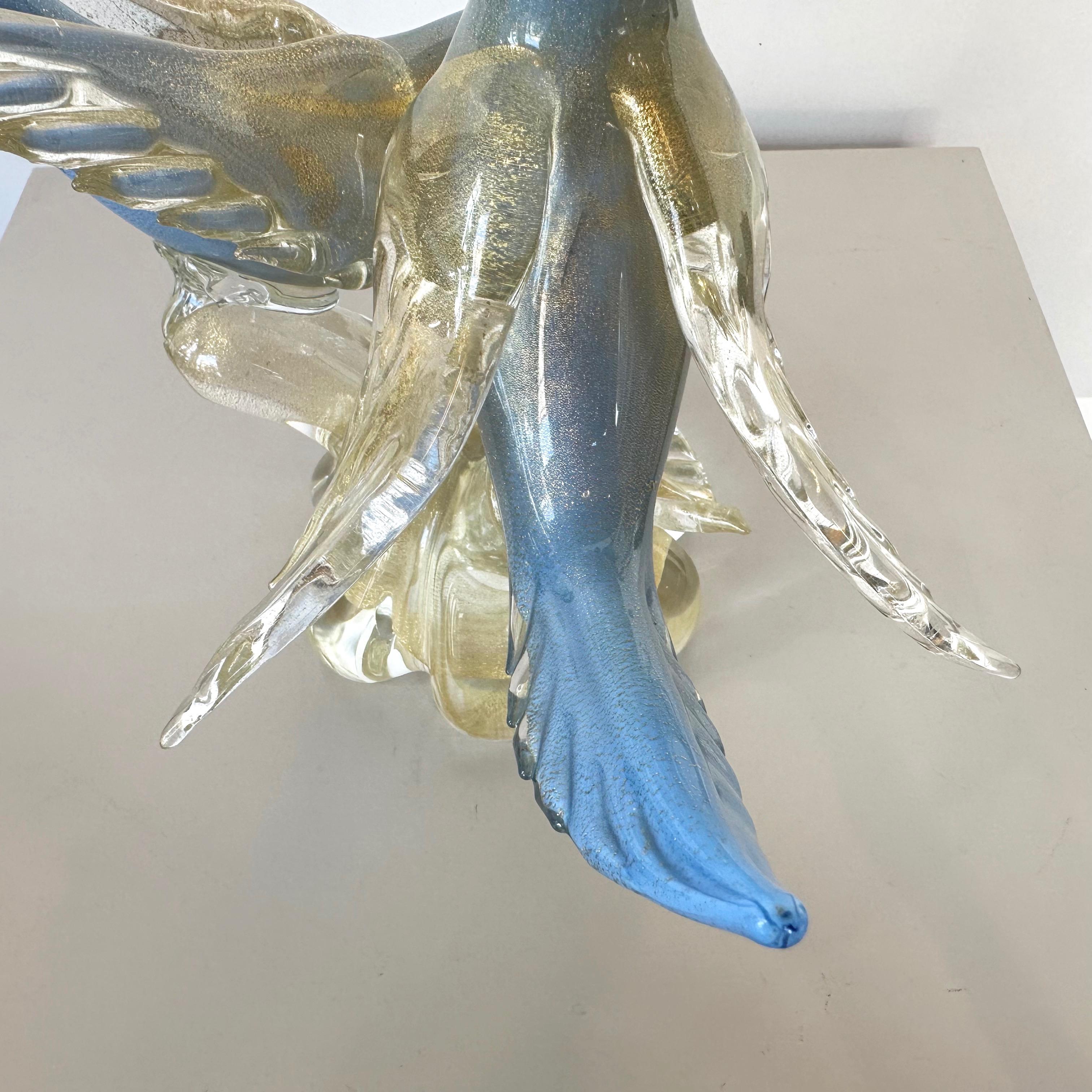 Alfredo Barbini for Salviati Murano Glass Blue Bird Pair with Gold Flecks, 1950s 11
