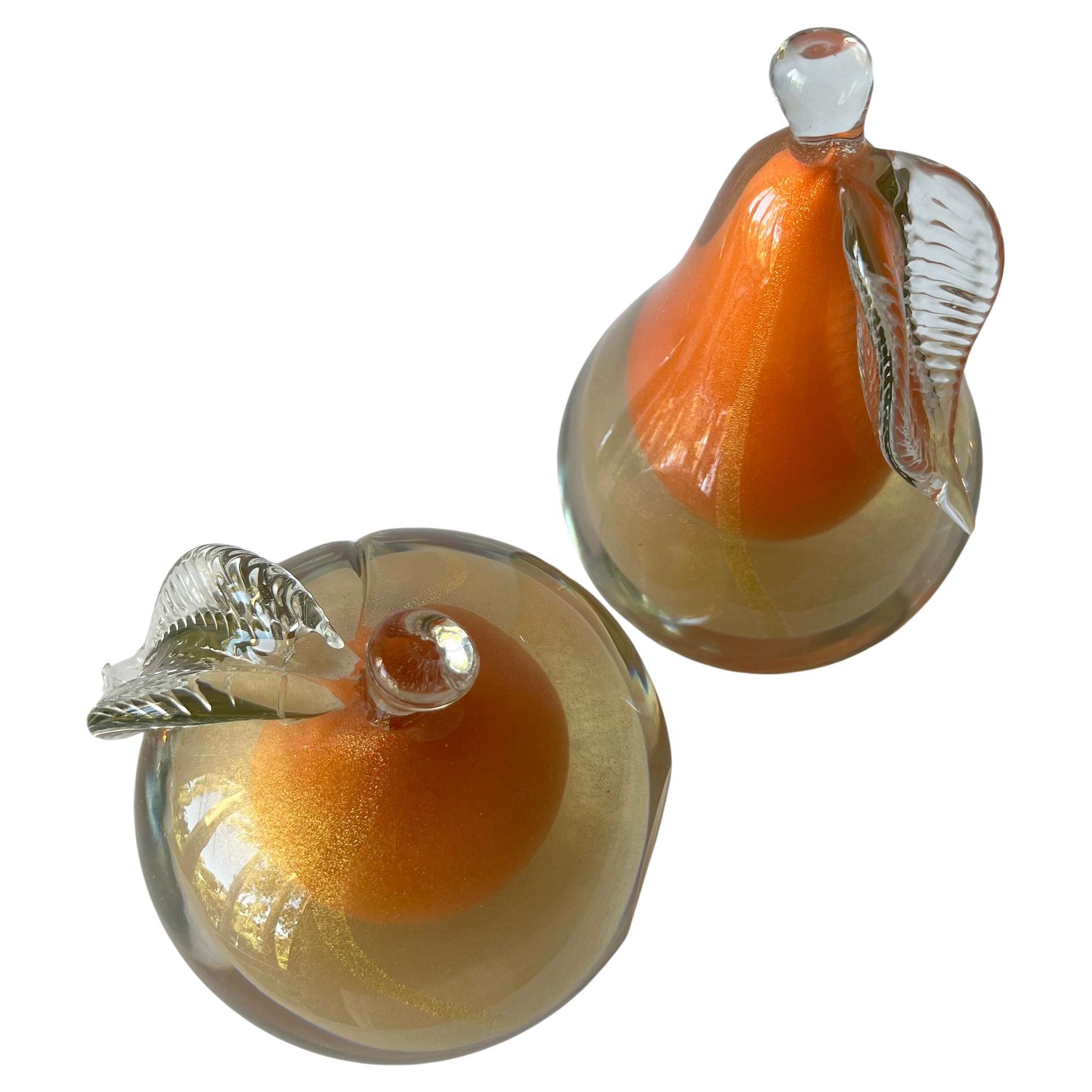 Mid-Century Modern Alfredo Barbini for Salviati Sommerso Aventurine Murano Glass Fruit Bookends For Sale