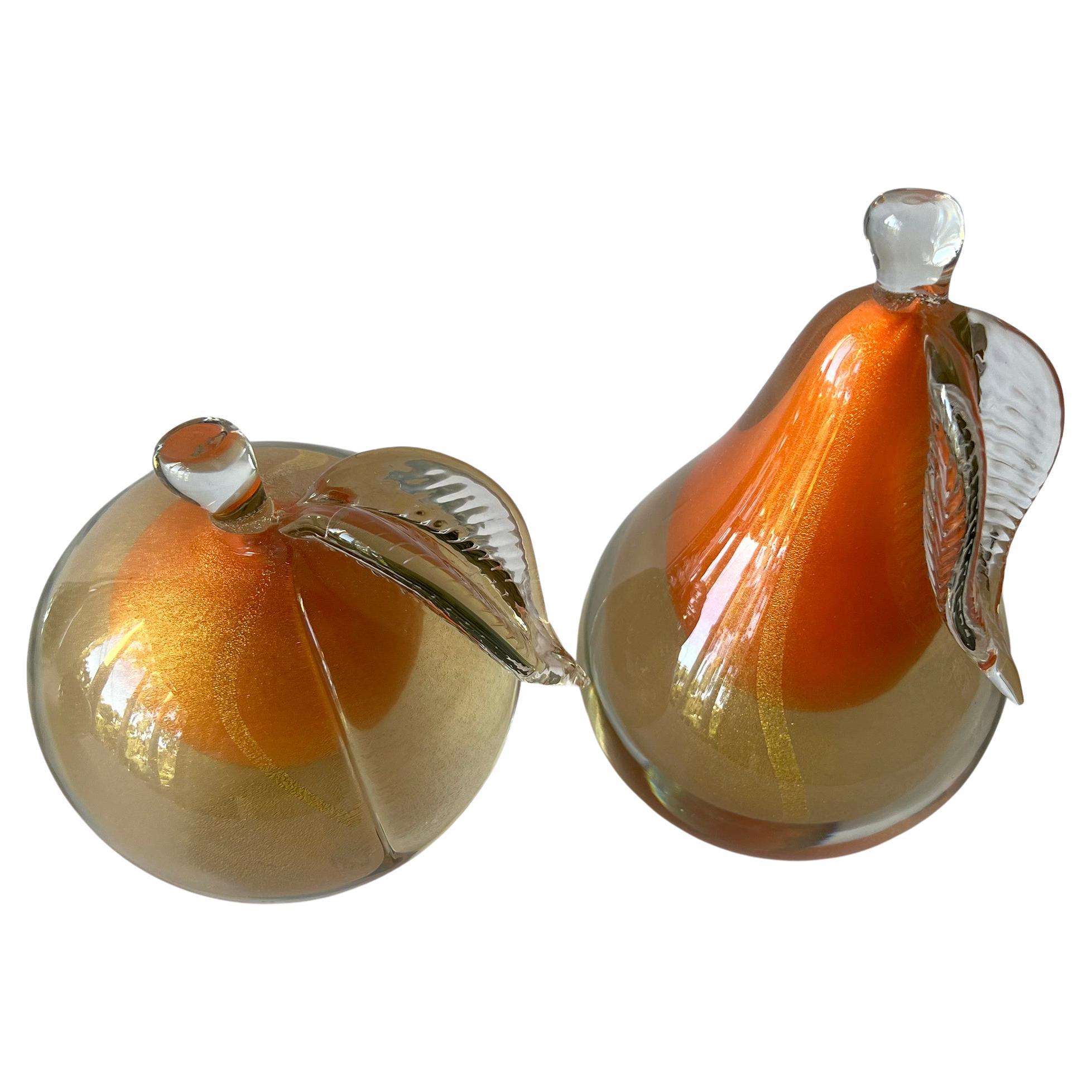 Italian Alfredo Barbini for Salviati Sommerso Aventurine Murano Glass Fruit Bookends For Sale