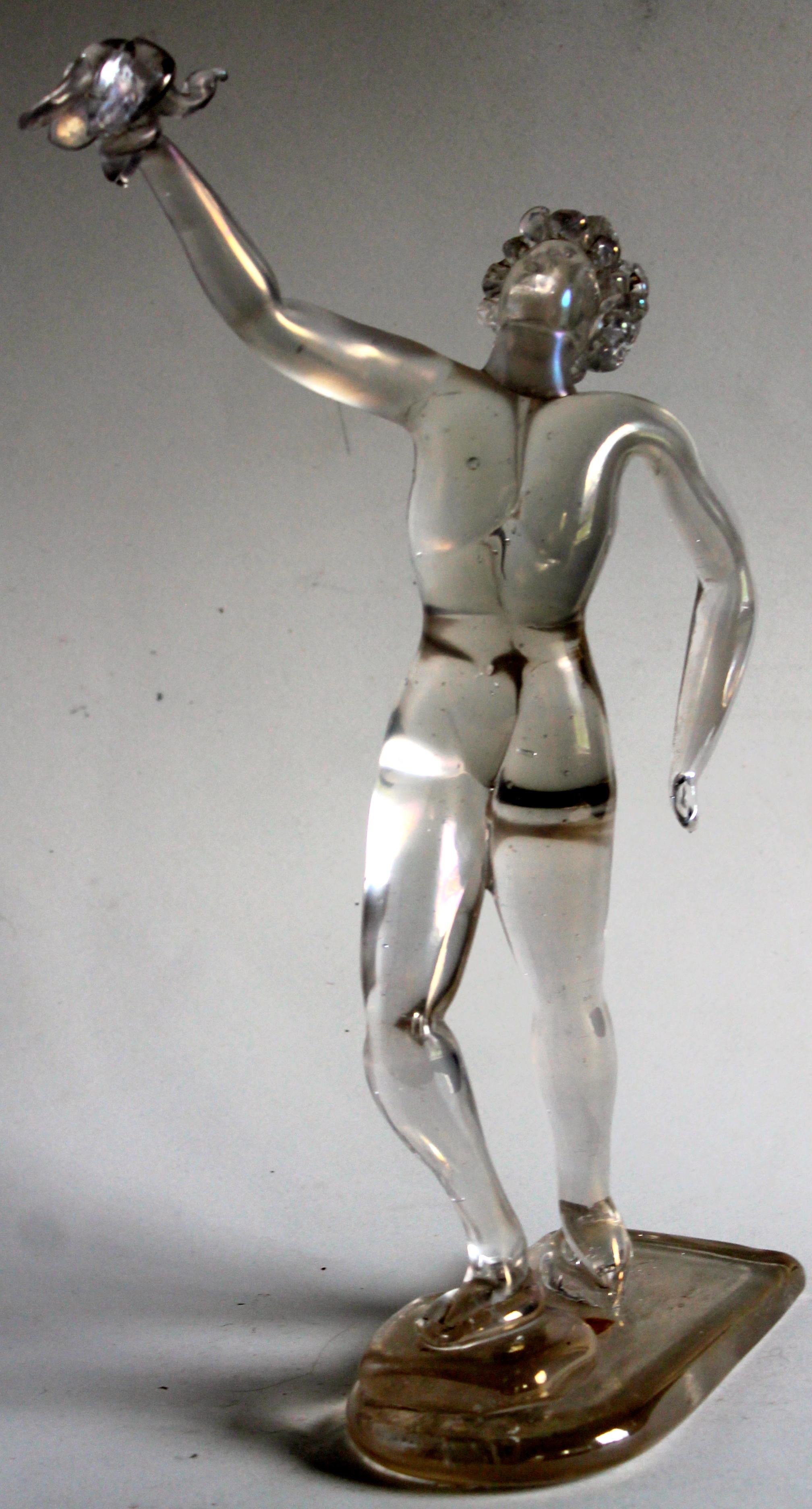 Art Deco  Seguso Vetri d'Arte Large & Important Barbini Iridized Glass Male Figure For Sale