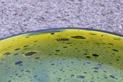 Alfredo Barbini Great Plate Murano Art Glass Black Corroded Copper Green, 1980