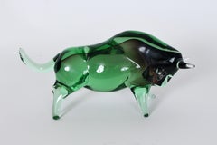 Alfredo Barbini Green Murano Glass "Bull" Table Sculpture, 1969
