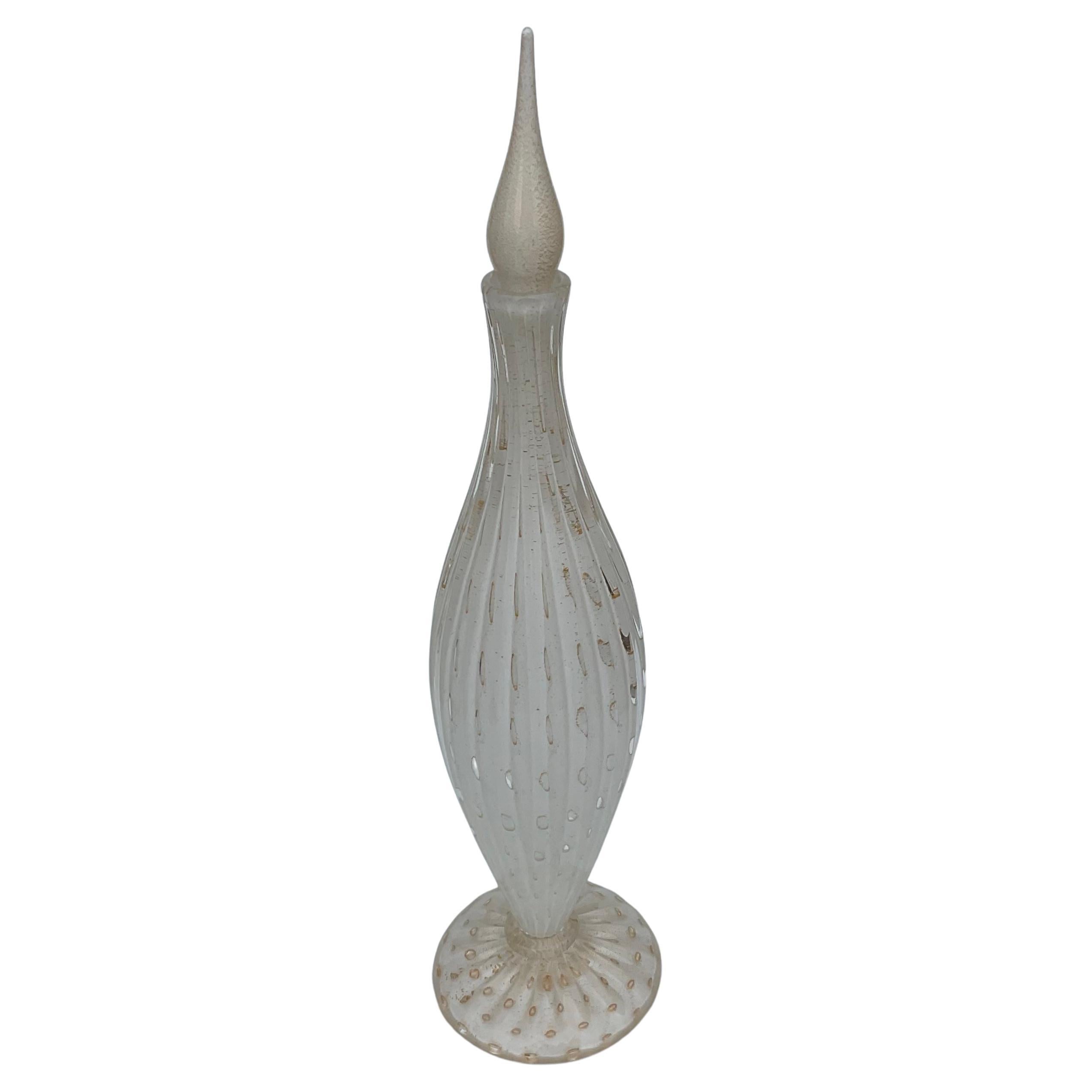 Alfredo Barbini Large Murano Glass Controlled Bubble Decanter Bottle White Gold For Sale