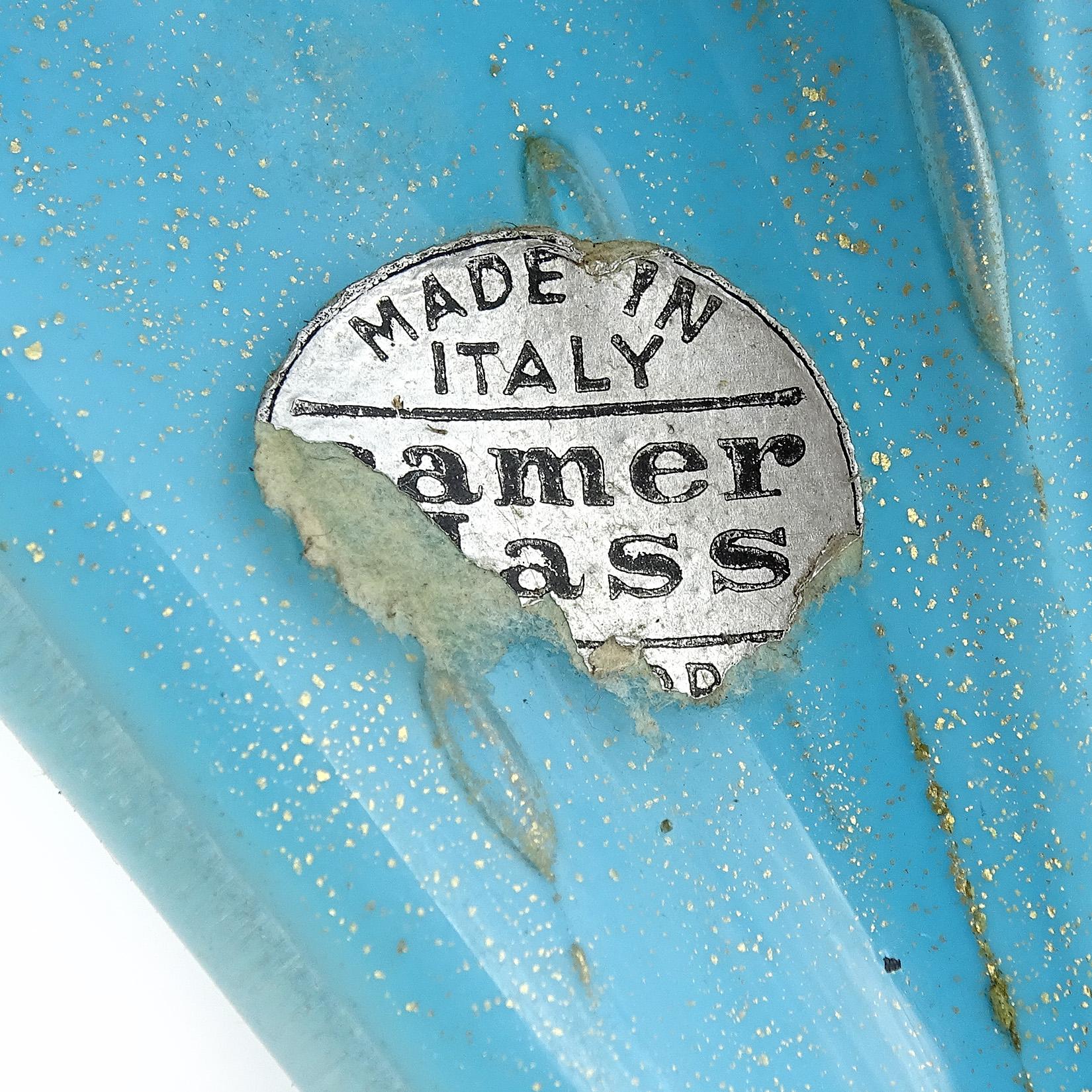 Alfredo Barbini Murano 1950s Blue Gold Flecks Italian Art Glass Seashell Bowl In Good Condition In Kissimmee, FL