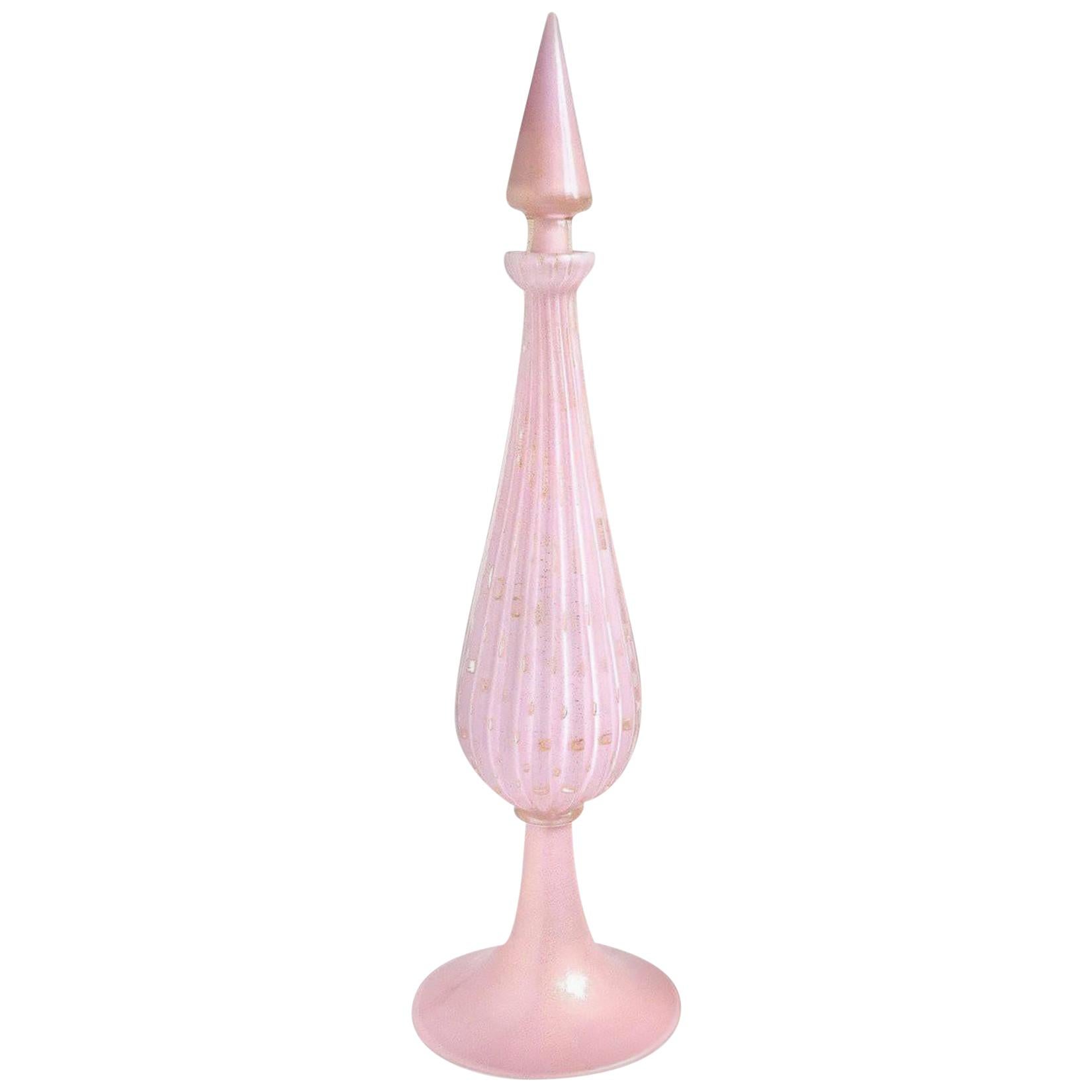 Alfredo Barbini Murano 1950s Pink Gold Flecks Italian Art Glass Rocket Decanters
