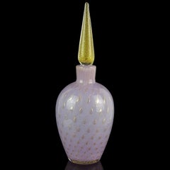 Alfredo Barbini Murano 1950s Purple Gold Flecks Italian Art Glass Perfume Bottle