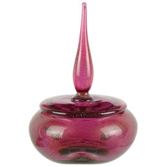 Alfredo Barbini Murano Amethyst Gold Leaf Italian Art Glass Vanity Powder Box