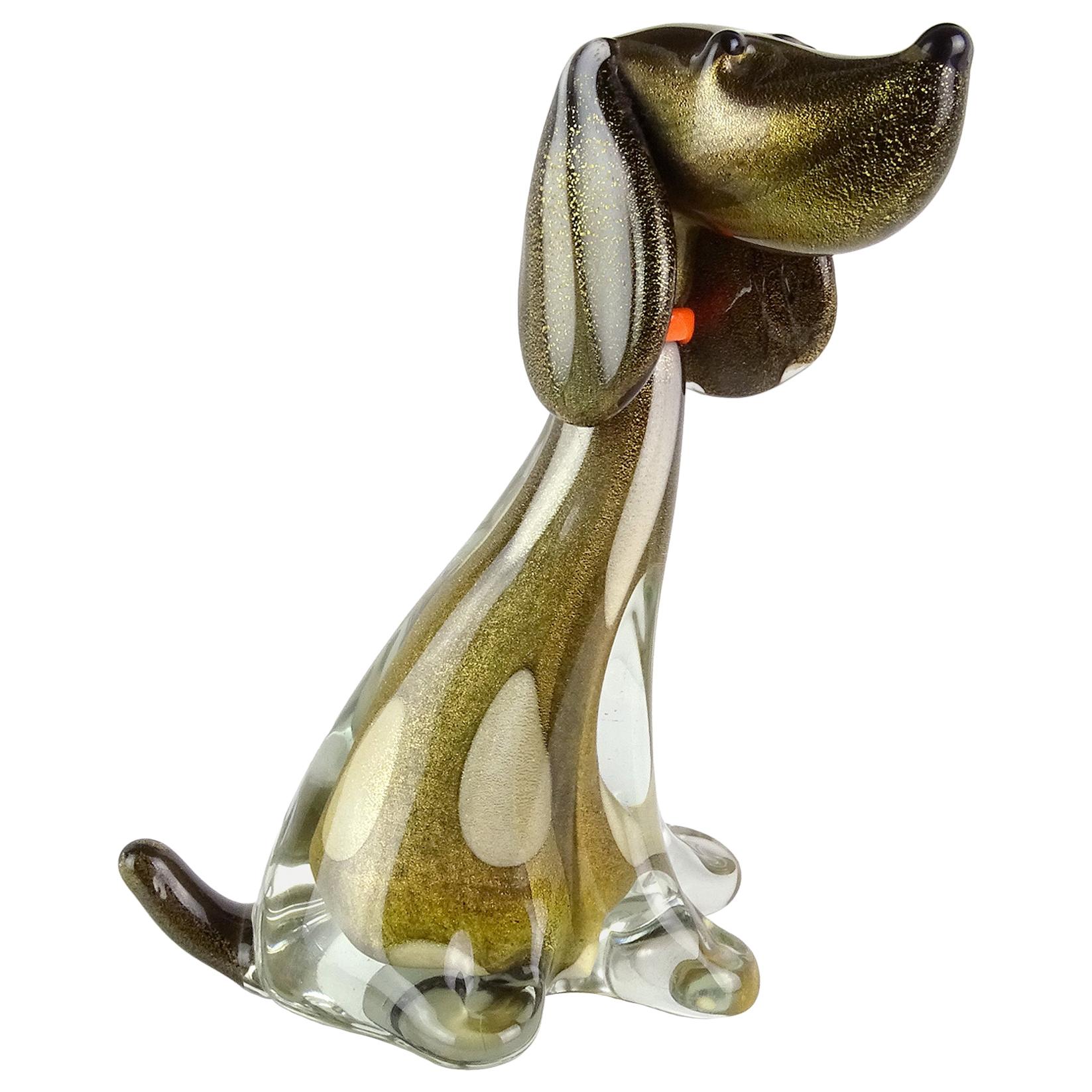 Alfredo Barbini Murano Black Dalmatian Italian Art Glass Sculpture Puppy Dog