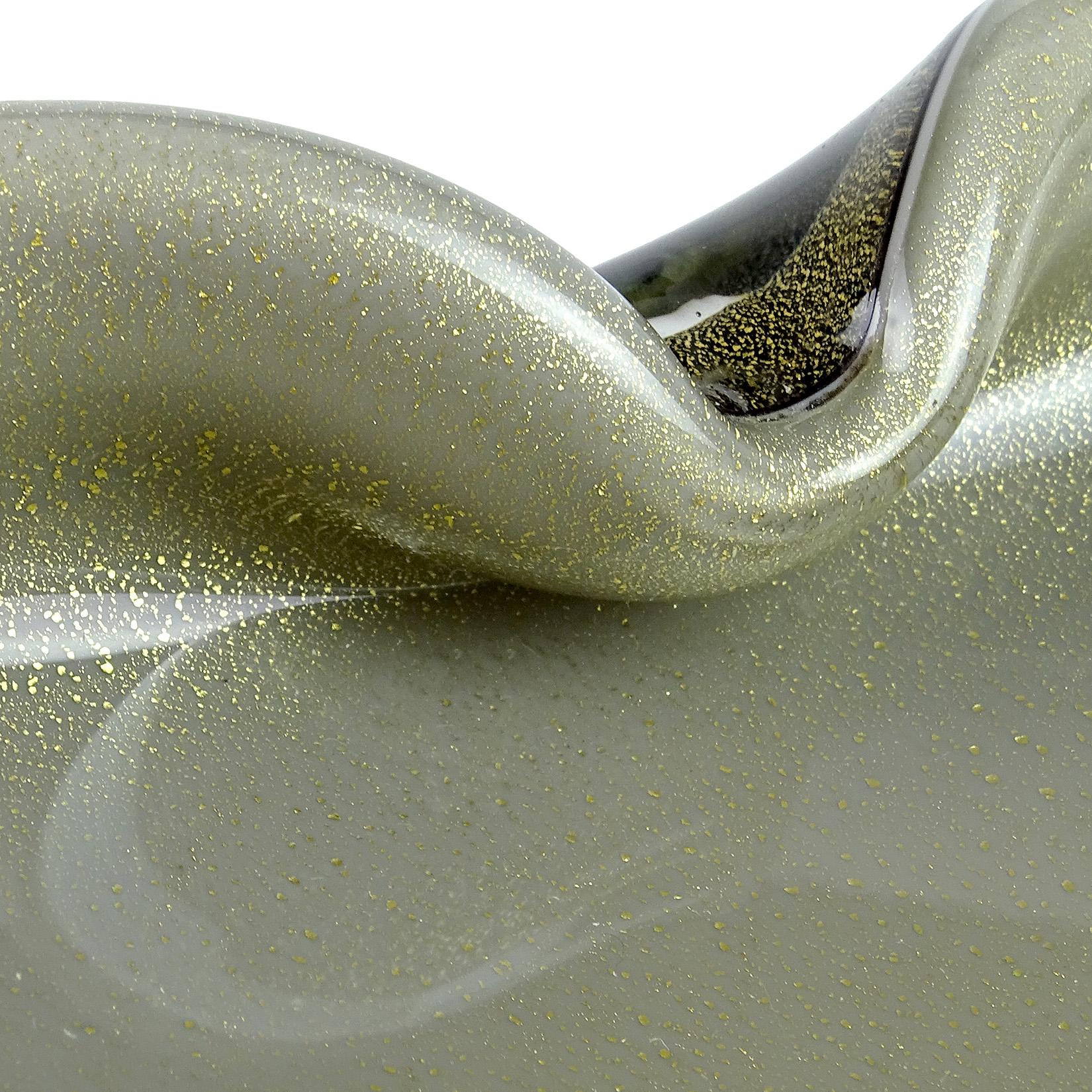 Alfredo Barbini Centro de mesa de cristal de Murano negro gris moteado de oro italiano Moderno de mediados de siglo en venta