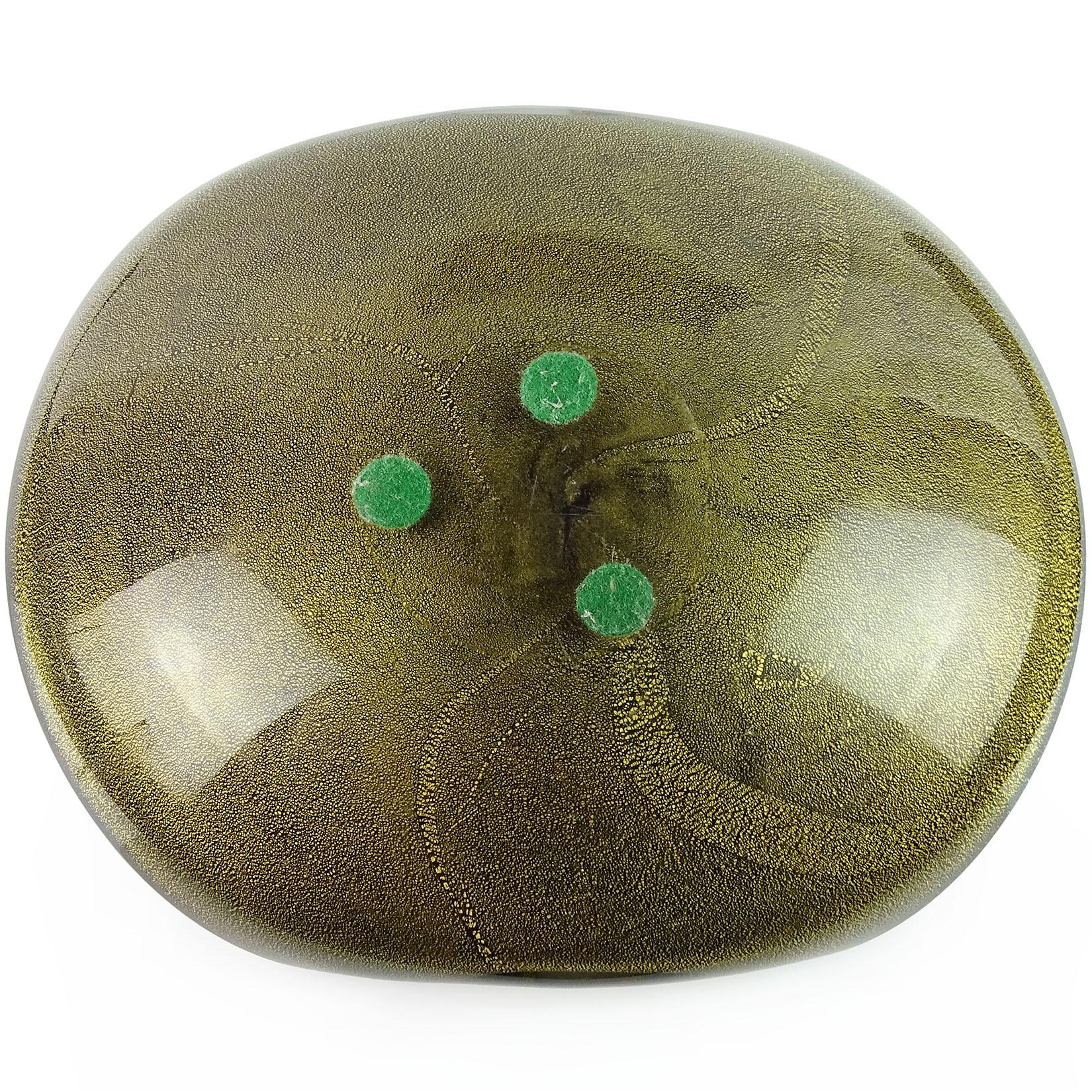 Alfredo Barbini Centro de mesa de cristal de Murano negro gris moteado de oro italiano Hecho a mano en venta