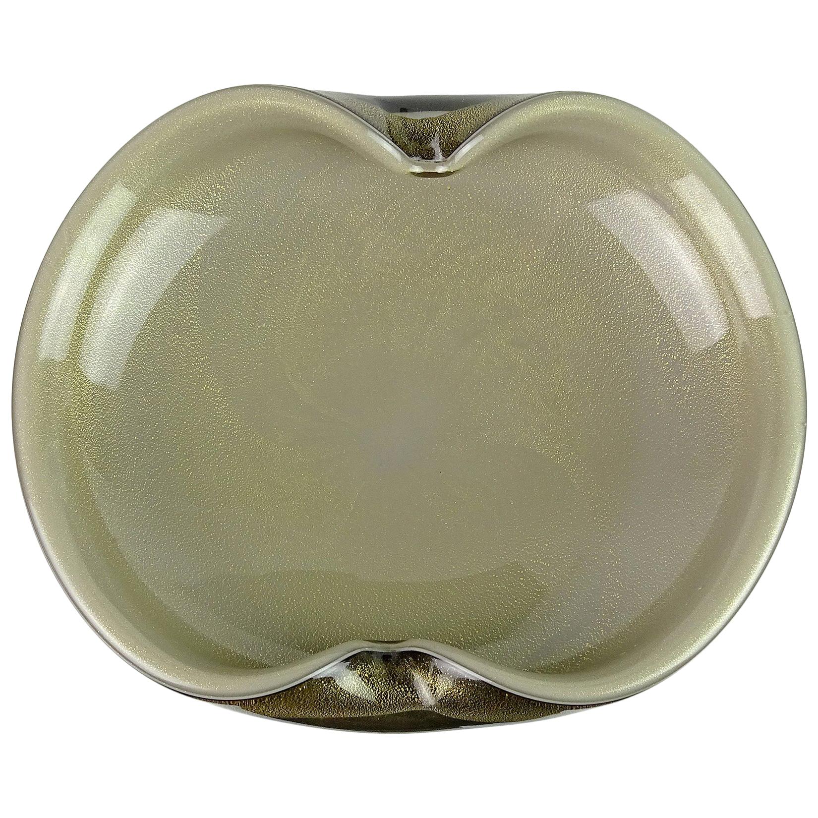 Alfredo Barbini Murano Black Gray Gold Flecks Italian Art Glass Centrepiece Bowl