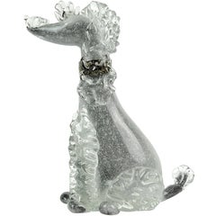 Alfredo Barbini Murano Black Gray Gold Italian Art Glass Poodle Dog Sculpture