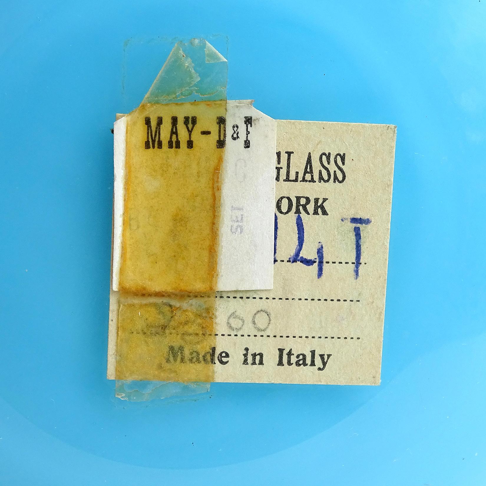 Hand-Crafted Alfredo Barbini Murano Blue Bubbles Gold Flecks Italian Art Glass Bowl Dish