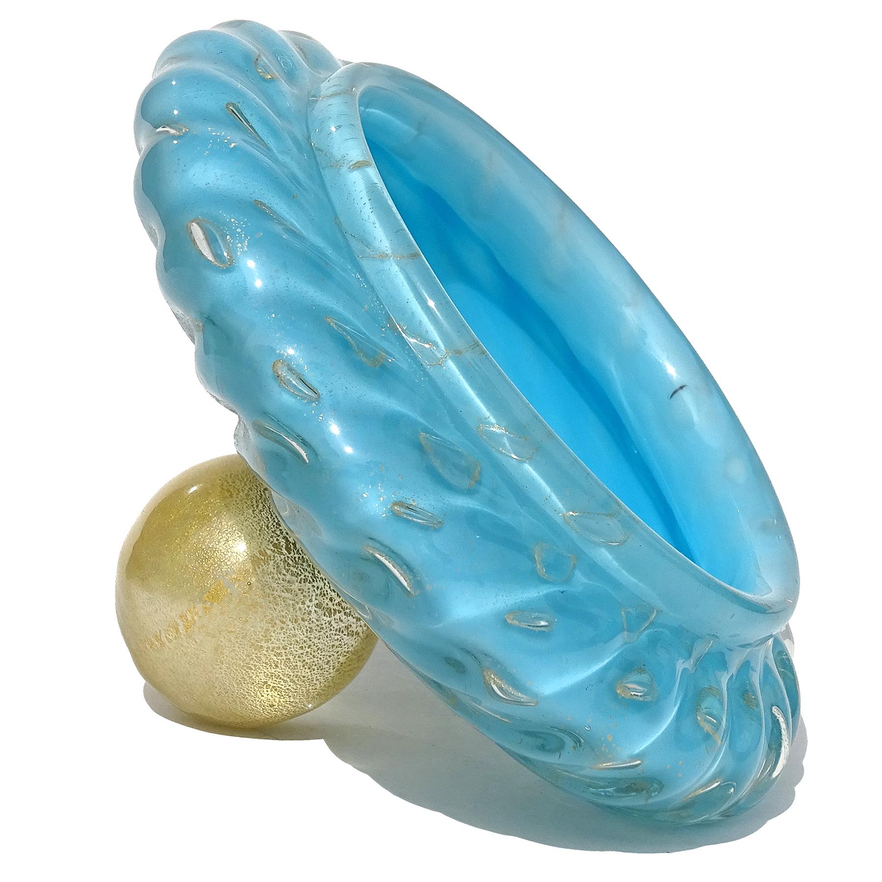 Alfredo Barbini Murano Blue Bubbles Gold Flecks Italian Art Glass Cookie Jar In Good Condition For Sale In Kissimmee, FL