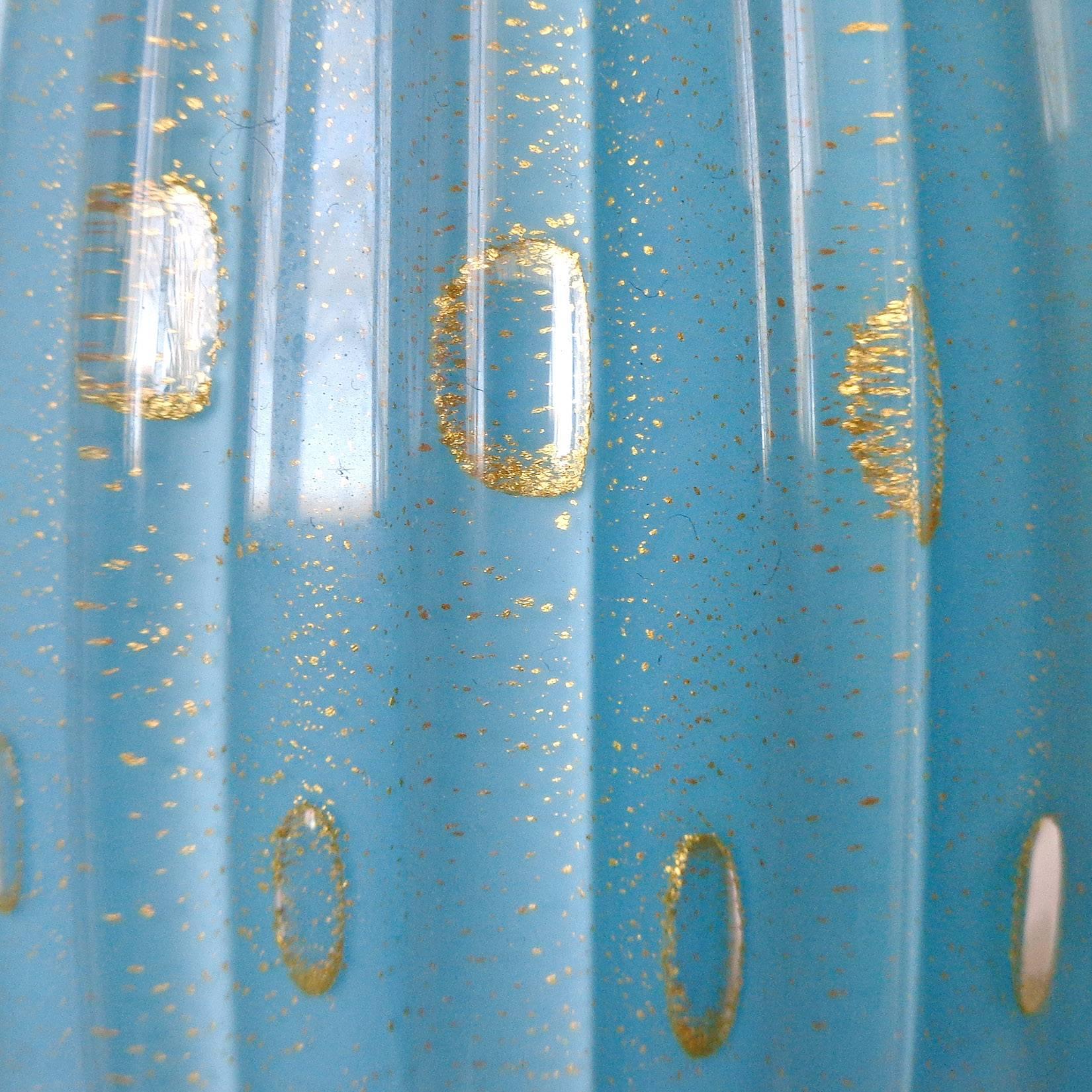 Mid-Century Modern Alfredo Barbini Murano Blue Gold Flecks Italian Art Glass 1950s Rocket Decanter For Sale