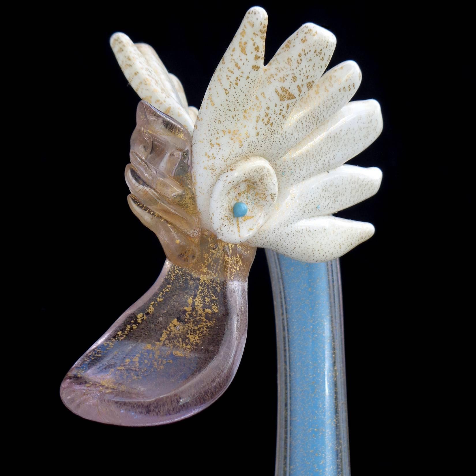 Alfredo Barbini Murano Blue Gold Flecks Italian Art Glass Fantasy Bird Sculpture In Good Condition In Kissimmee, FL