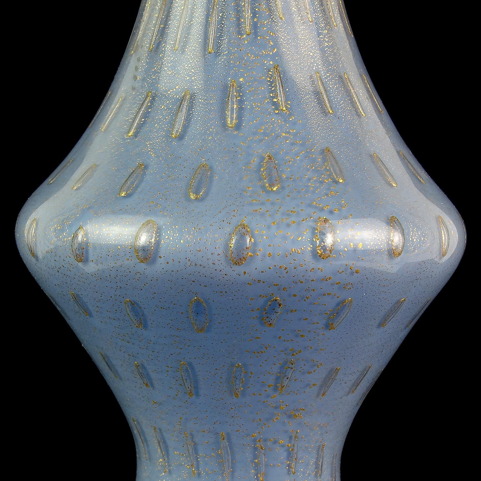 Mid-Century Modern Alfredo Barbini Murano Blue Gold Flecks Italian Art Glass Perfume Decanter For Sale
