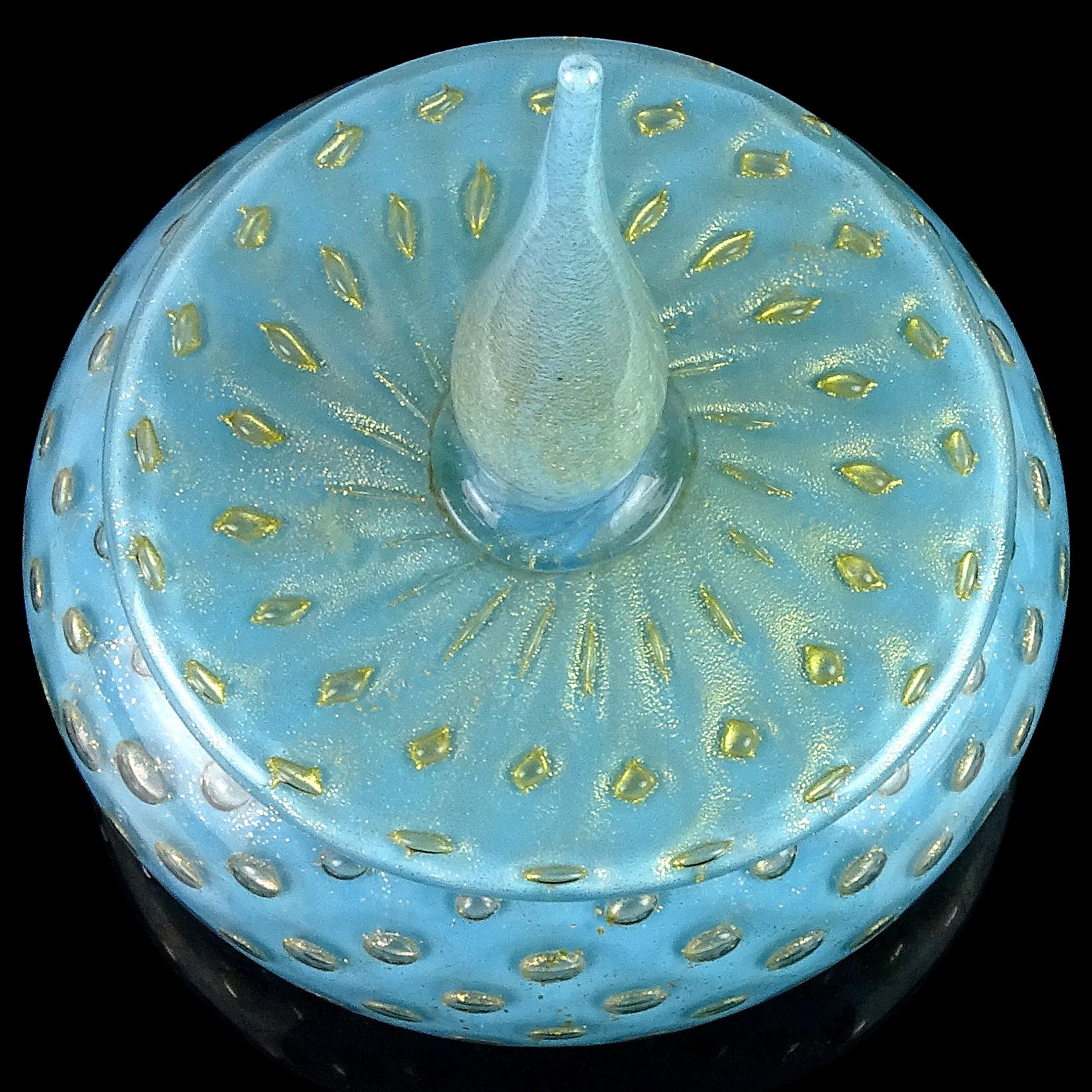 Mid-Century Modern Alfredo Barbini Murano Blue Gold Spike Top Italian Art Glass Vanity Powder Box