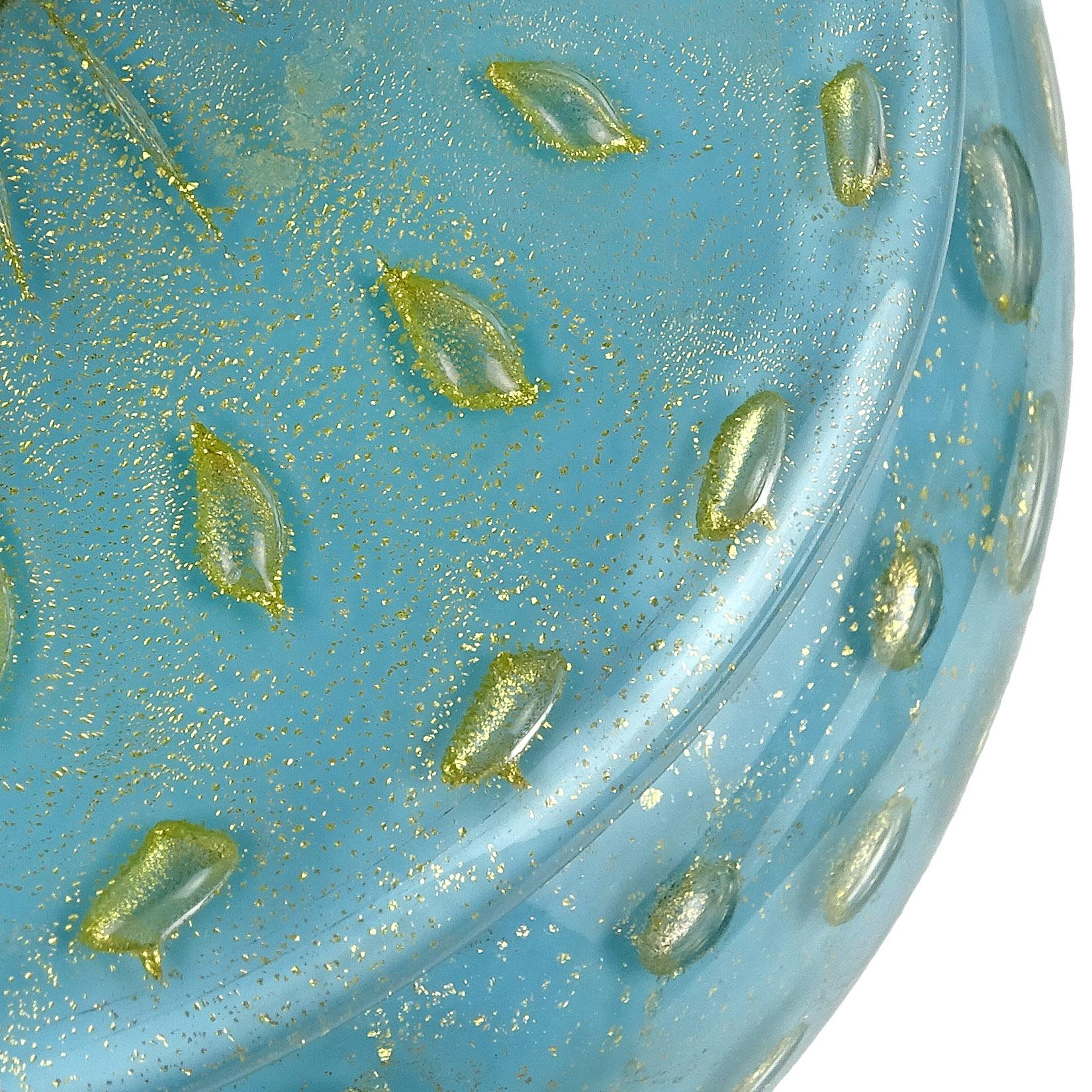 Alfredo Barbini Murano Blue Gold Spike Top Italian Art Glass Vanity Powder Box In Good Condition In Kissimmee, FL