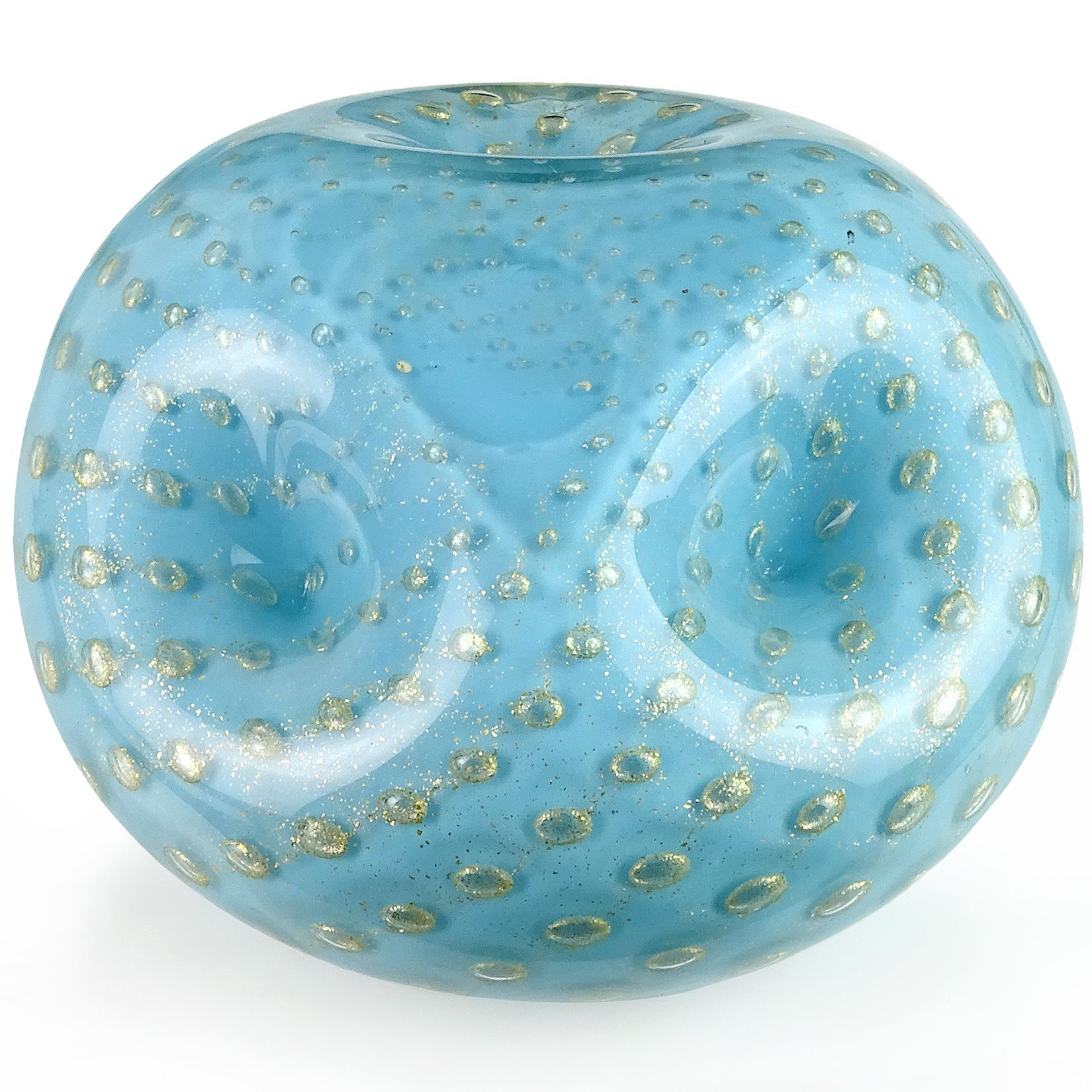 20th Century Alfredo Barbini Murano Blue Gold Spike Top Italian Art Glass Vanity Powder Box
