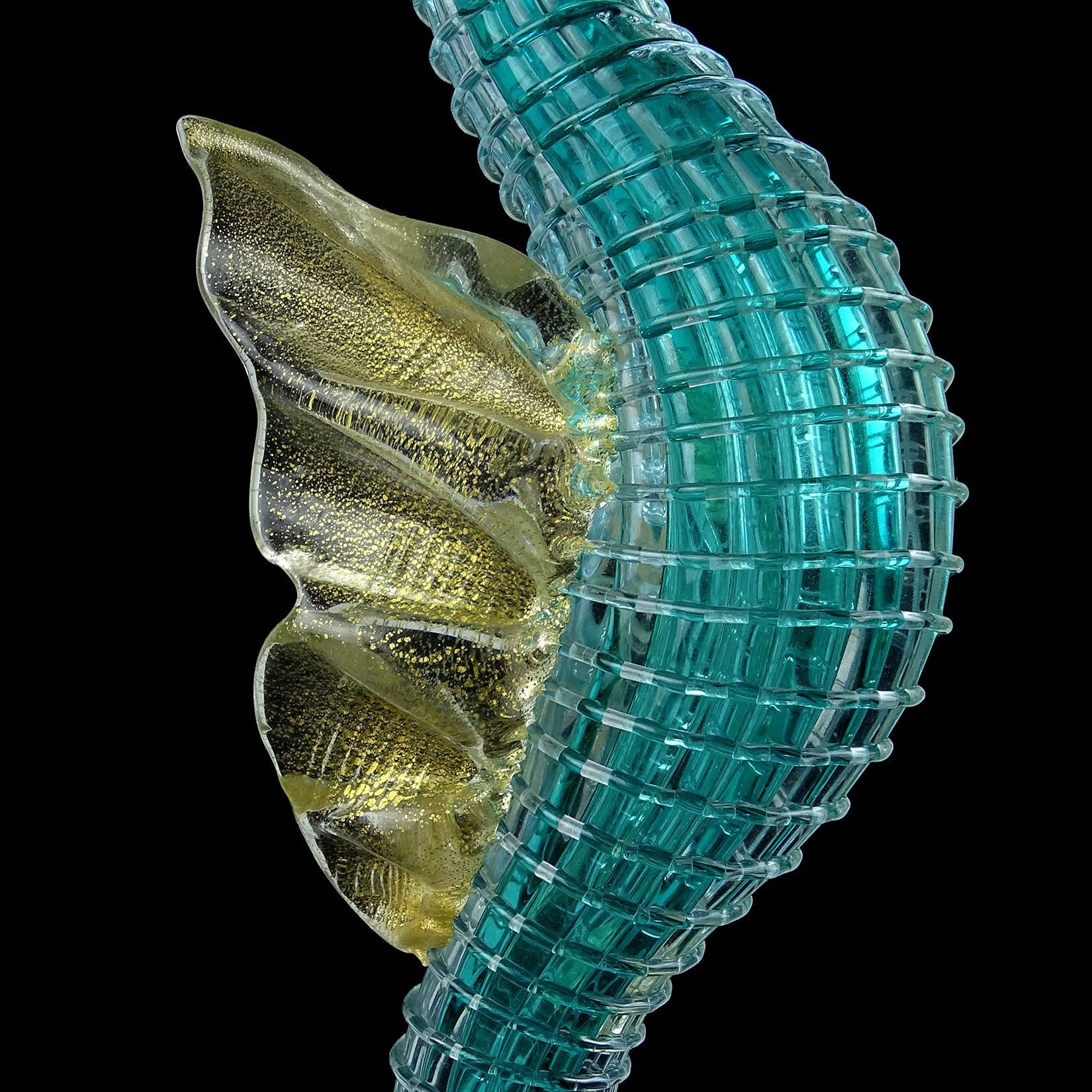 Hand-Crafted Alfredo Barbini Murano Blue Sea Horse Hippocampus Italian Art Glass Sculptures